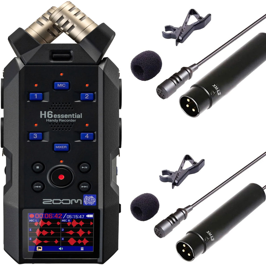 Zoom H6essential 6-Track 32-Bit Float Portable Audio Recorder + Wired XLR Lavalier Microphone XM-L2