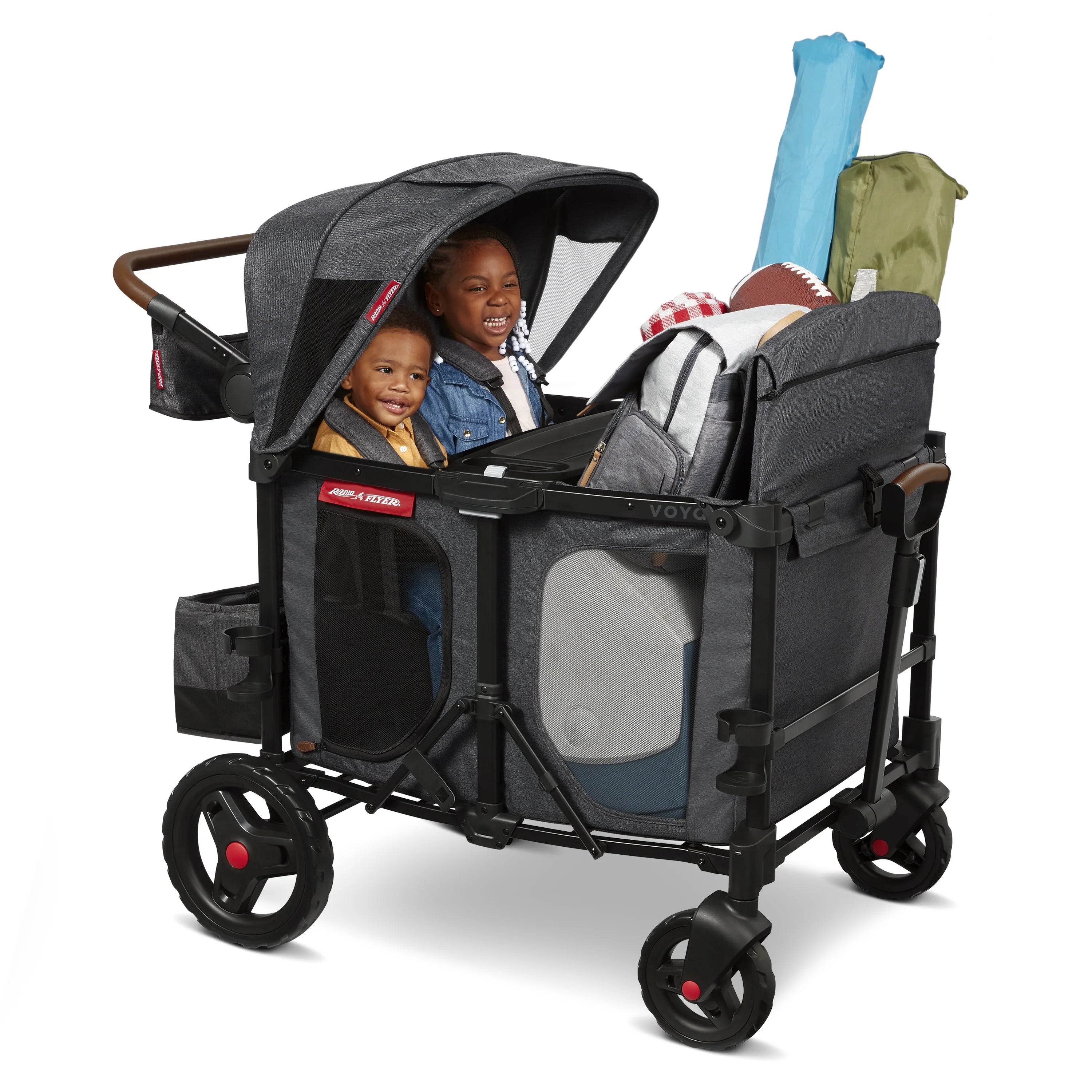 Radio Flyer, Voya™ XT Quad Stroller Wagon, Premium Stroller Wagon for 4 Kids, Accessories Included