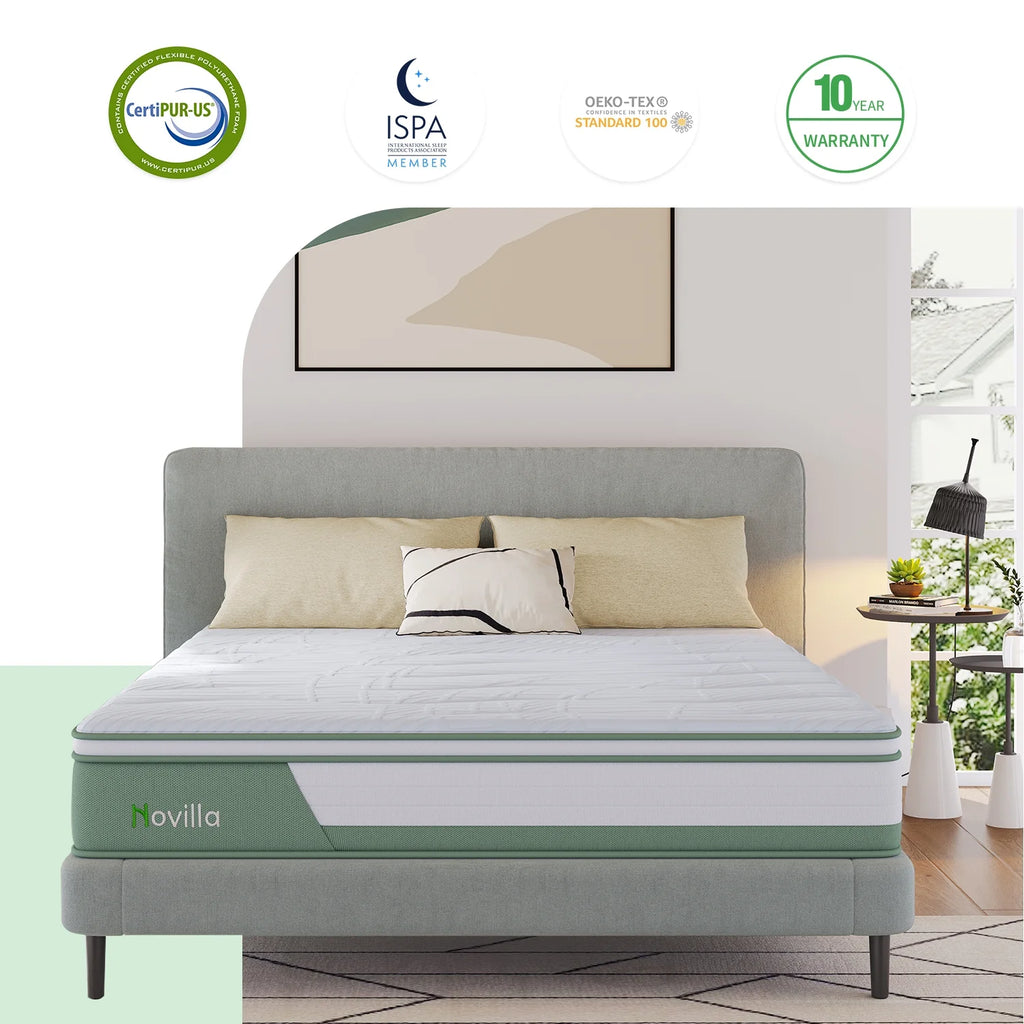 Novilla Brio 10" Adult Gel Memory Foam and Pocket Spring Hybrid Mattress Queen