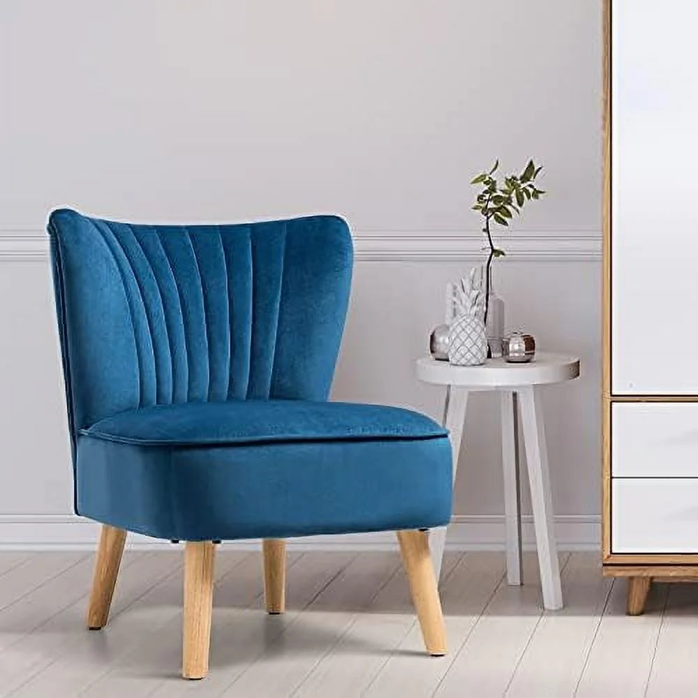 FDIGLUL Armless Accent Chair  Velvet Modern Chair with Rubber Wood Legs and Thick Sponge Seat  Upholstered Leisure Wingback Sofa Chair for Living Room for Bedroom Living Room (2  Turquois