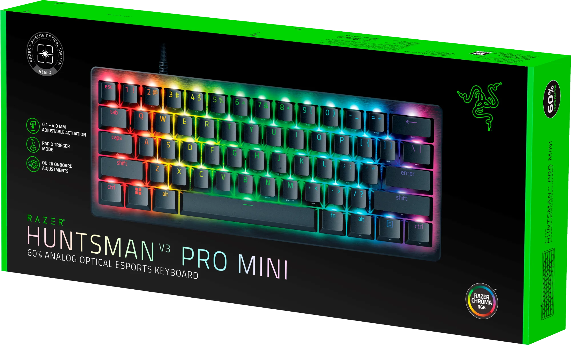 Razer Huntsman V3 Pro Mini 60% Analog Optical Esports Keyboard, RGB Chroma, Black