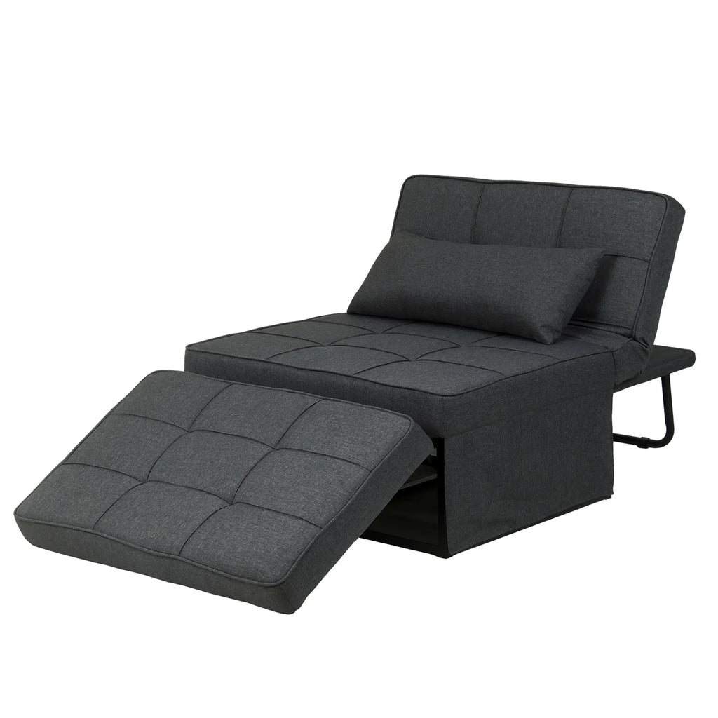 Ainfox Ottoman Chair Lounger Bed .4 in 1 Breathable Linen Convertible Single Sofa Couch, 73.23''L x 33.86''W(Dark Grey)(Beige)