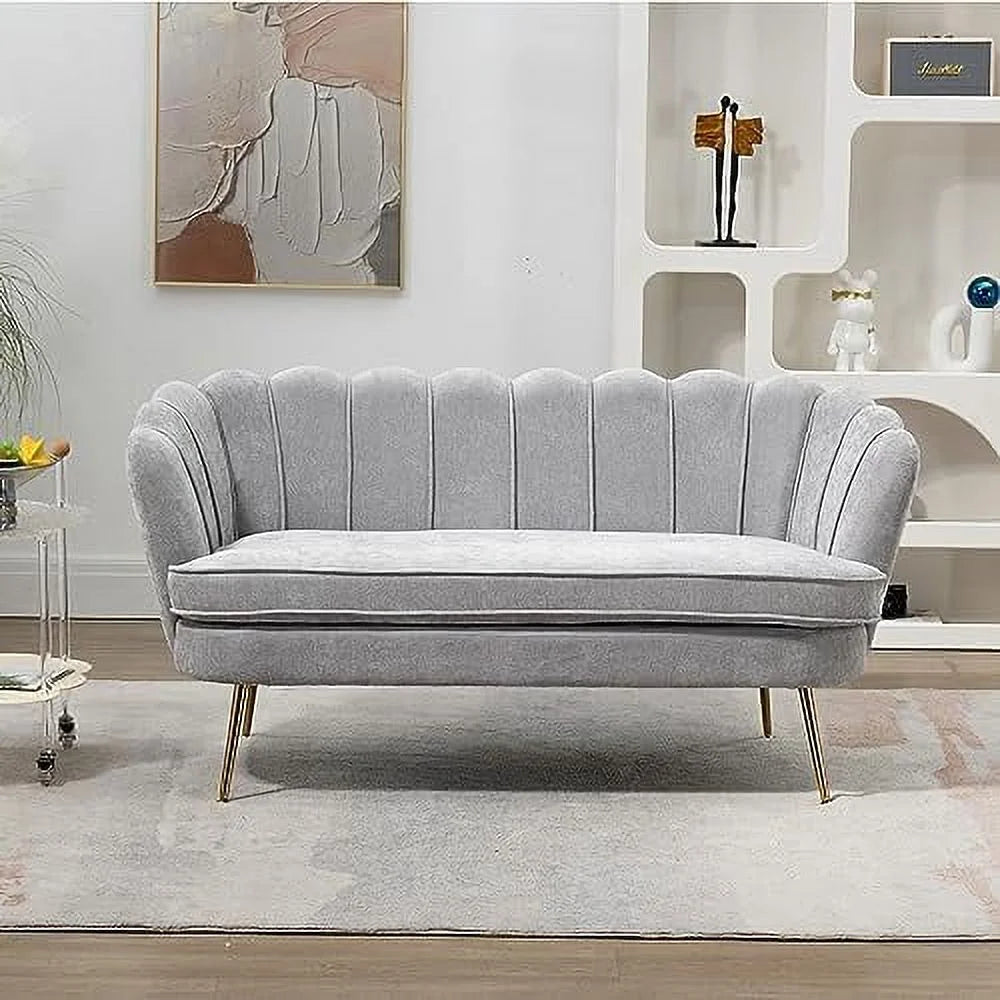 TJCGDTY 59" Wide Modern Boucle Loveseat Small Sofa Small Mini Room Couch 2-Seater Sofa with Gold Metal Legs for Small Space Office Studio Apartment Bedroom (Light Gray)