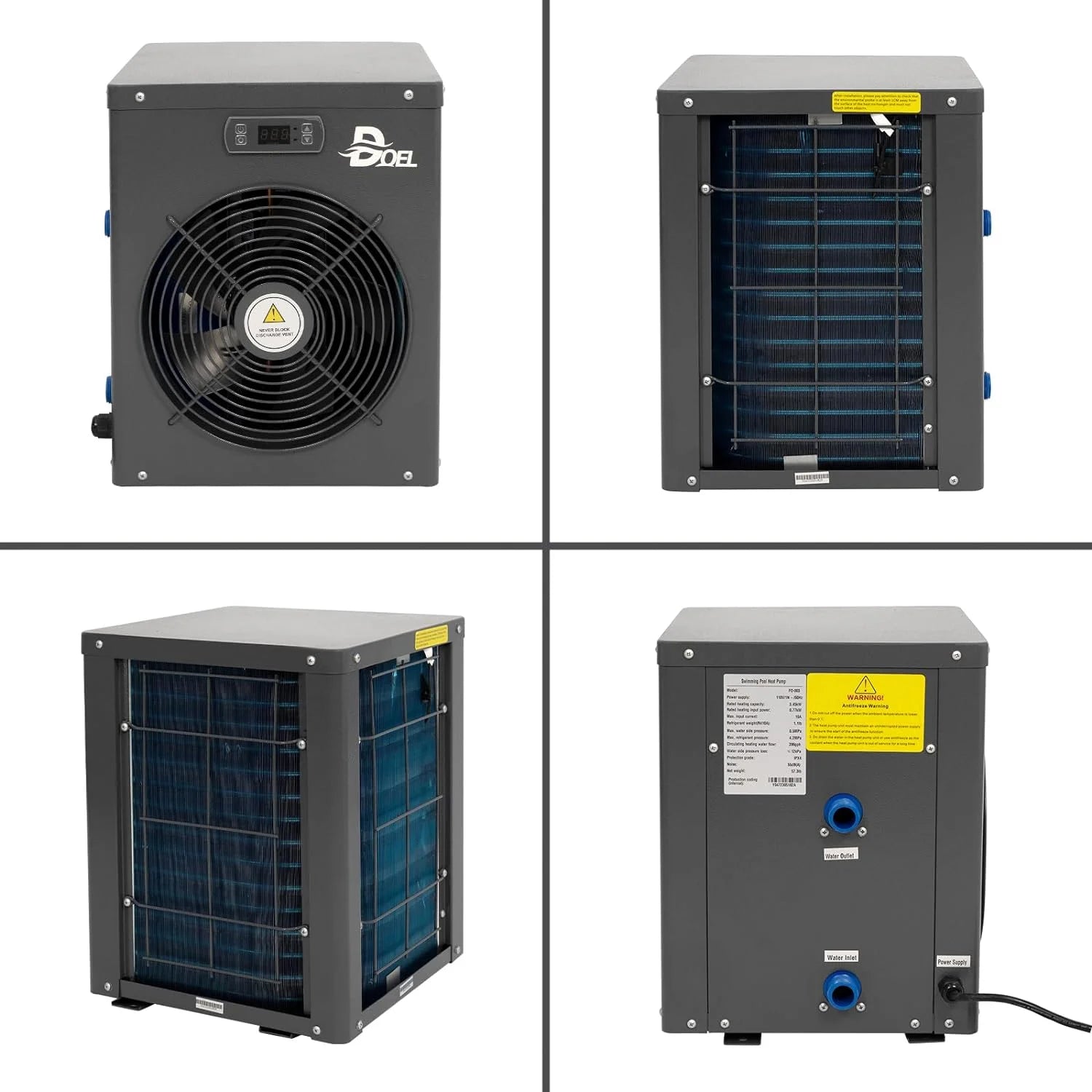 DOEL 12000 BTU Mini Swimming Pool Heat Pump for Above-Ground Pools, 3.45 kW Electric Pool Heater with Titanium Heat Exchanger, 110V 60Hz