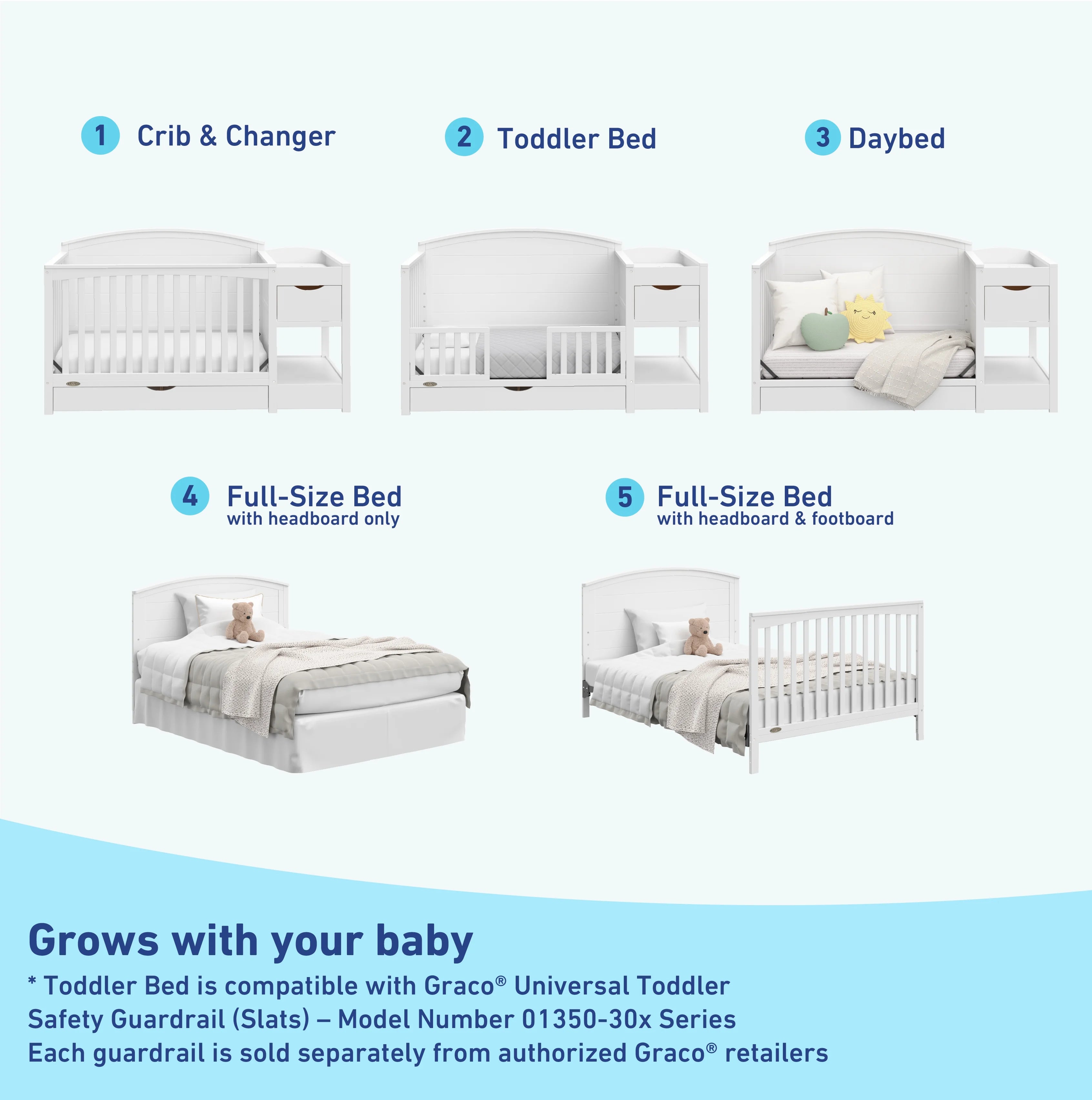 Graco Bellwood 5-in-1 Convertible Crib and Changer, White