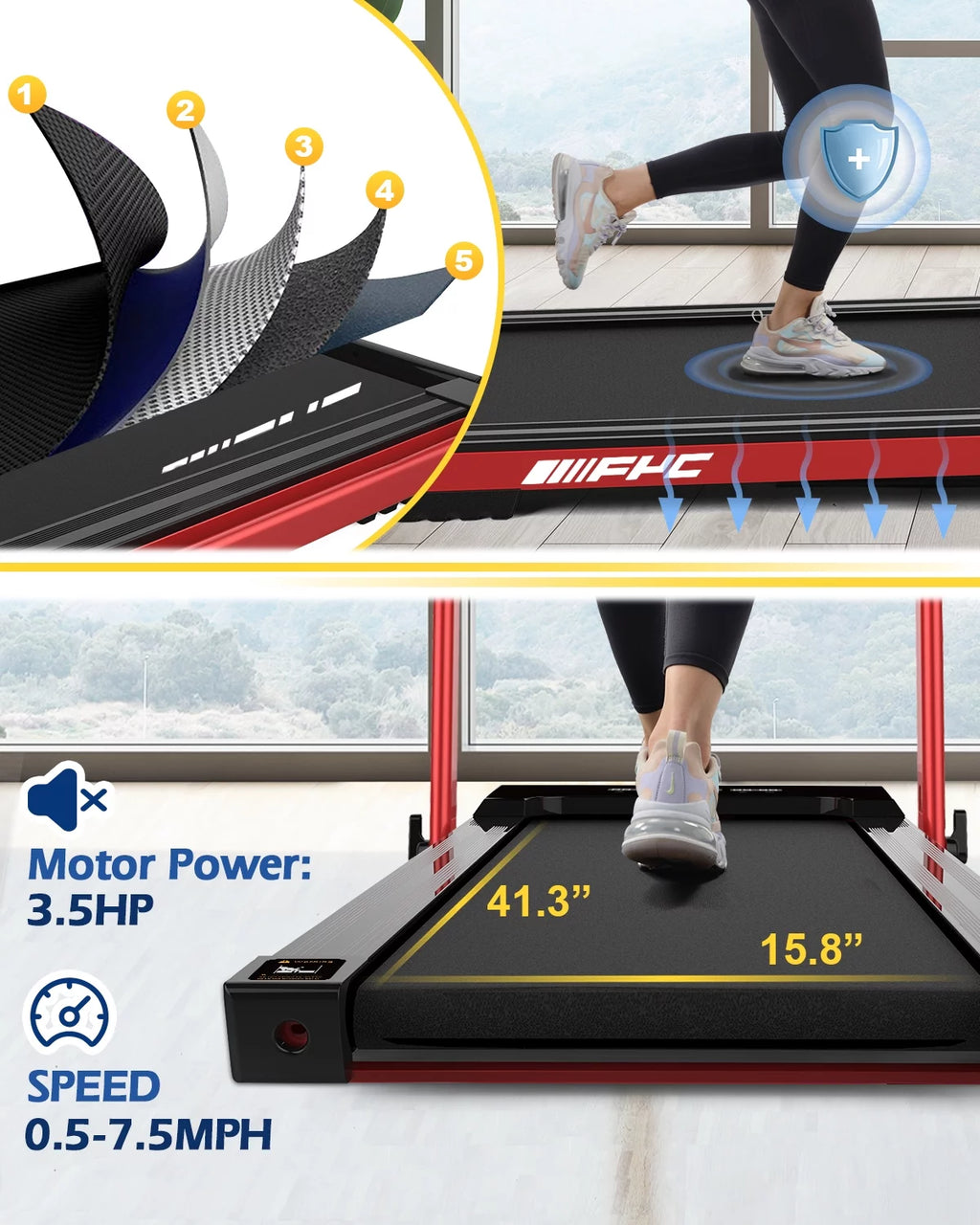 FYC 3.5HP Under Desk Treadmill - 300LBS Weight Capacity, 2-in-1 Foldable Design, Remote Control & LED Display - Compact Electric Walking and Running Machine for Walking, Running, Jogging (White)