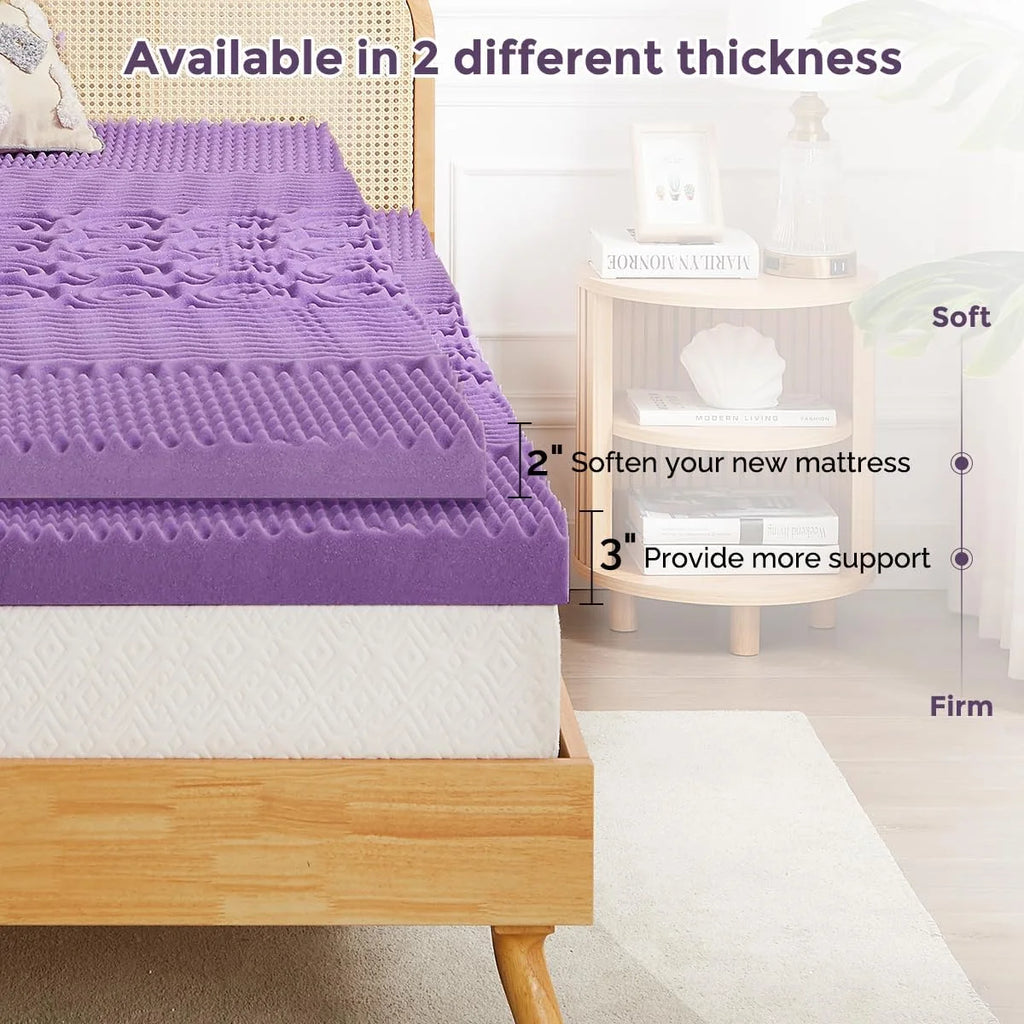 Mattress Topper, 3 Inch Queen Size 5-Zone Gel Memory Foam Egg Crate Bed Topper, Targeted Support, Pressure Relief, CertiPUR-US Certified, Lavender