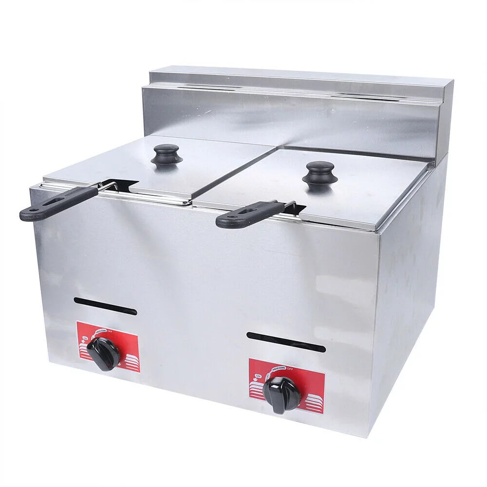 12L Commercial Countertop Gas Fryer, 2 Basket, Propane LPG Deep Fryer 2*6L