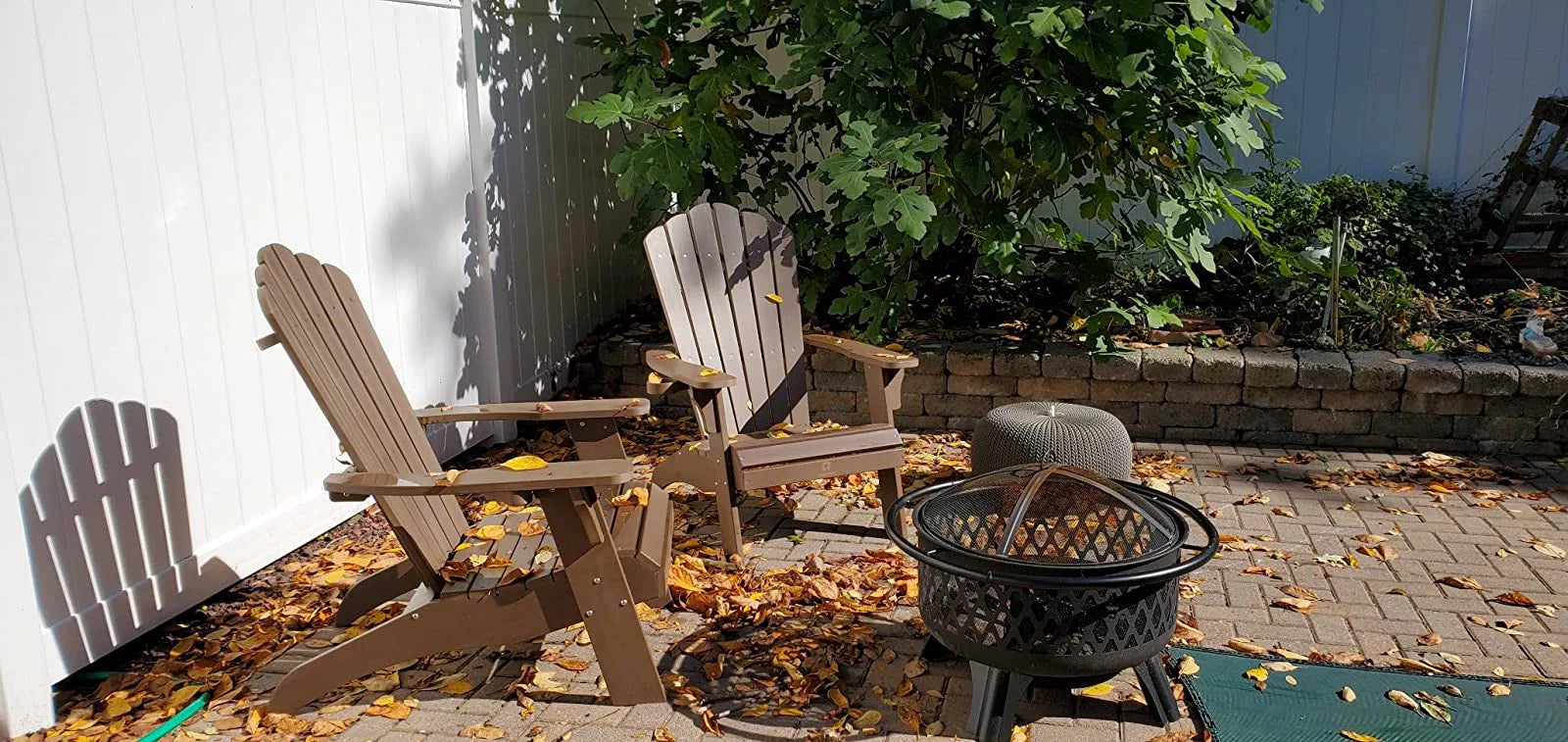 Qomotop Ploy Lumber Adirondack Chair with Cup Holder, Fade-Resistant Outdoor Seating with 350lbs Duty Rating, All-Weather Patio Chair for Garden,Brown