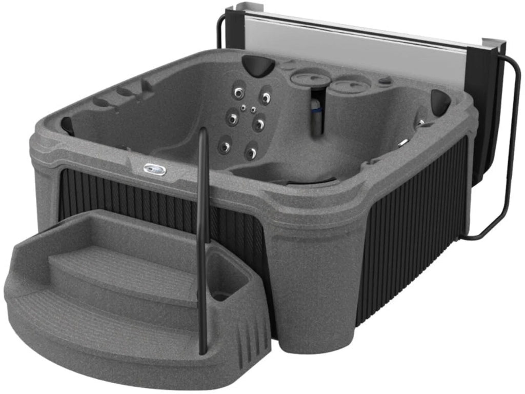 Aquarest Spas Powered By Jacuzzi® DayDream Ensemble 3500S 6-Person 35-Jet Plug and Play Hot Tub with 2 LED Waterfalls, Step with Handrail and Cover with Lifter, Keystone/Black