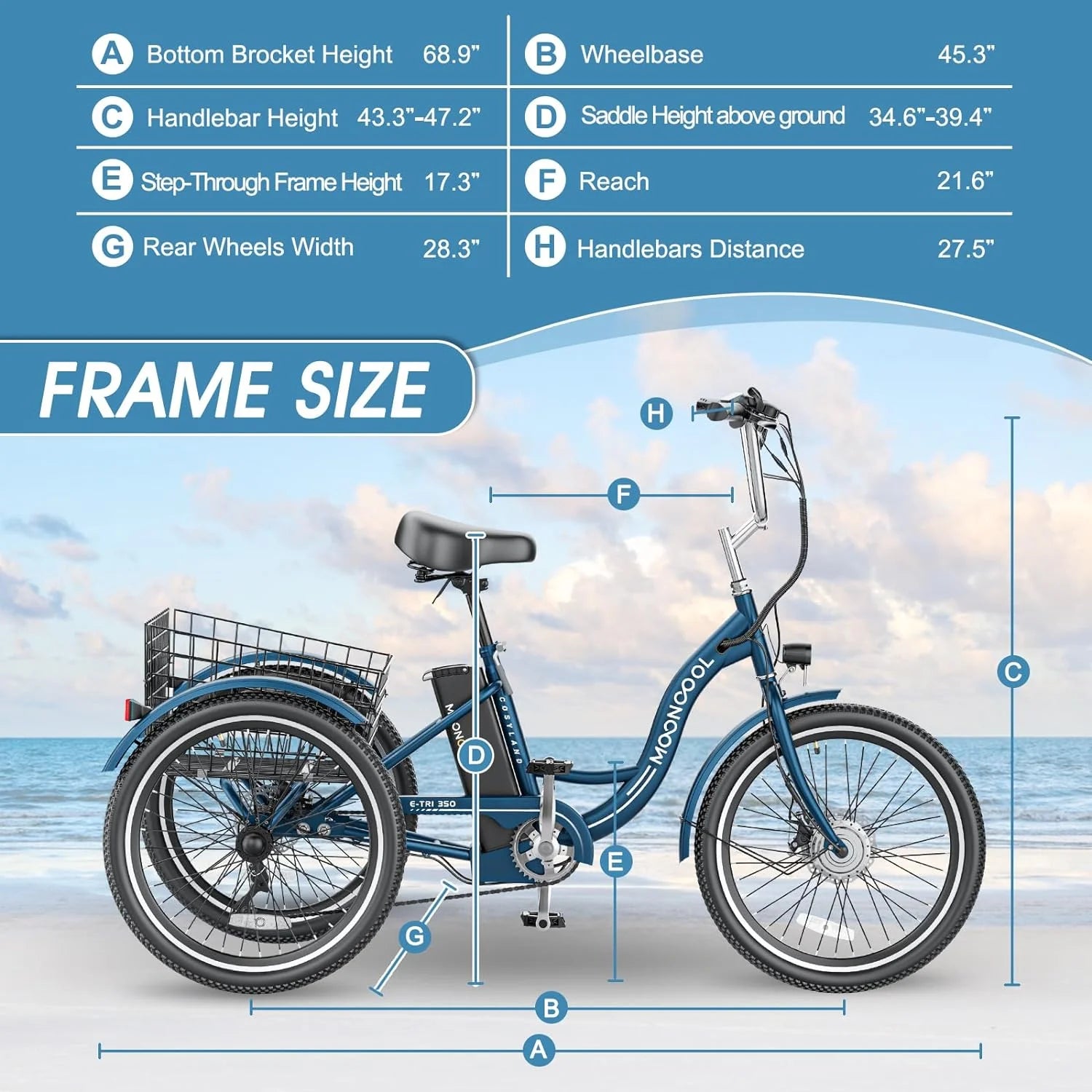 Mooncool 24" 26" 3 Wheel Electric Tricycle for Adults, 350W 36V 7 Speeds Motorized Electric Trike Three Wheel Electric Bikes Bicycle with Large Basket & Accessories for Women Men
