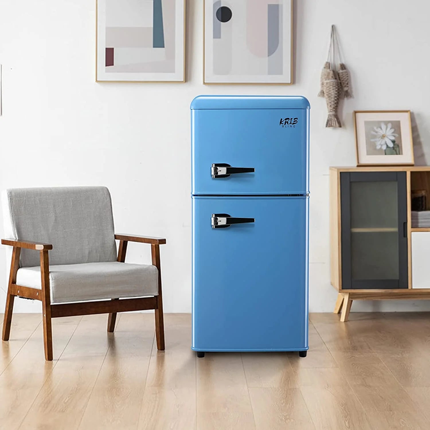 Krib Bling 3.5 cu.ft Compact Refrigerator, Retro Mini Fridge with Freezer, Small Drink Chiller with 2 Door, Blue