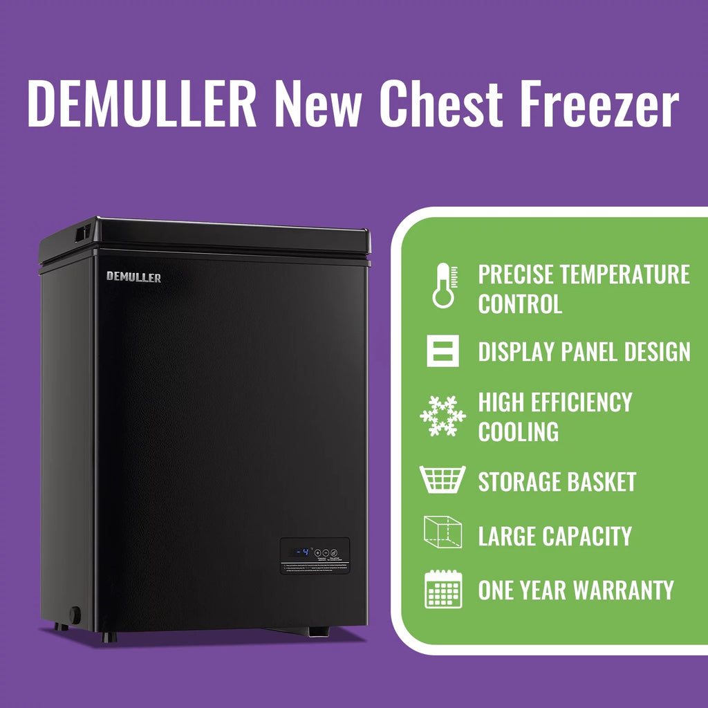 DEMULLER Deep Chest Freezer Mini Freezer with Electronic Display Screen 2 Removable Baskets YX-63-BLACK