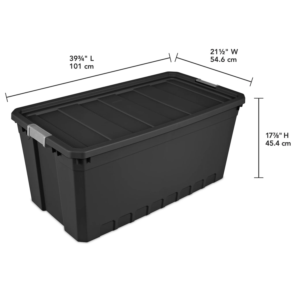 Sterilite 50 Gallon Stacker Tote Plastic, Black, Set of 3