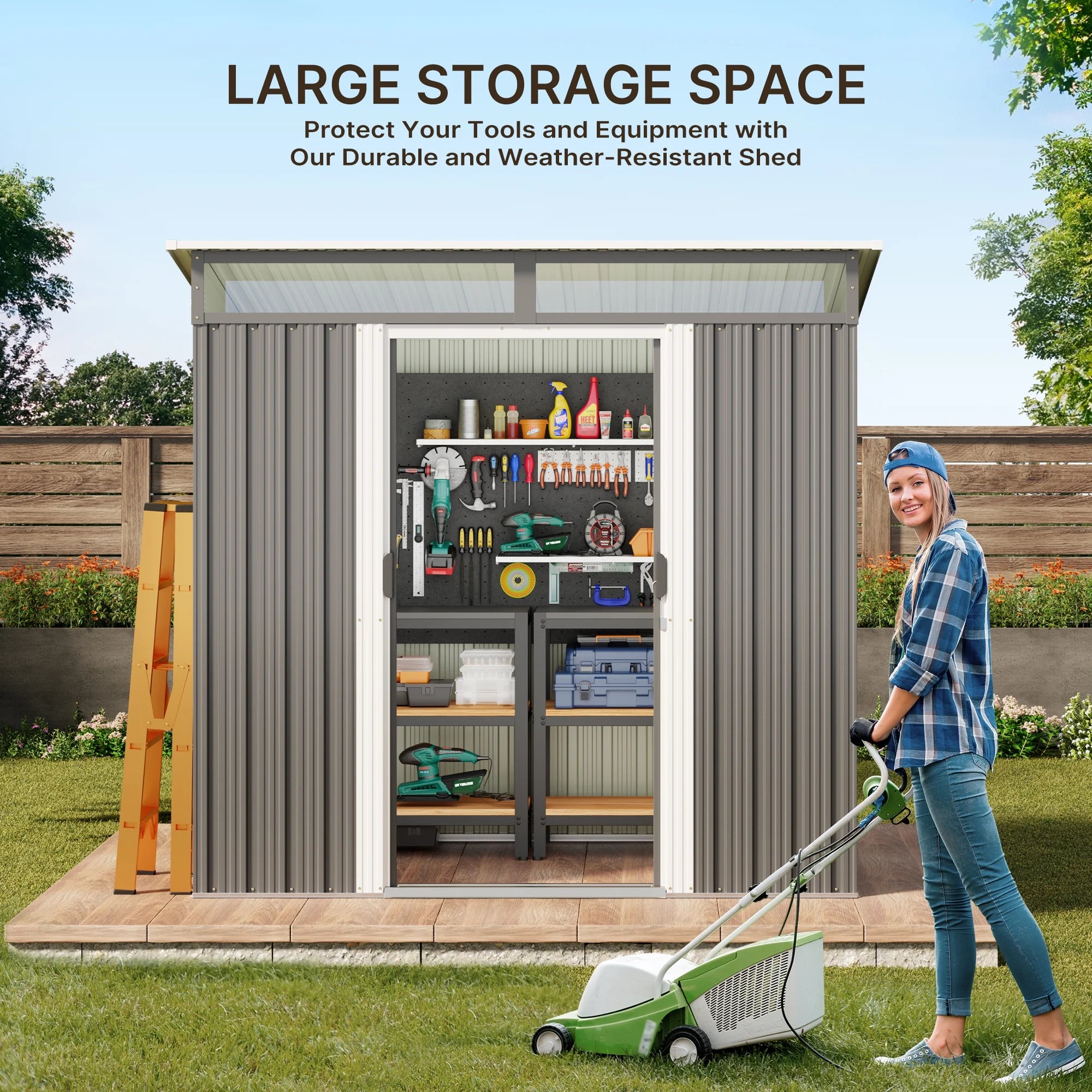 Lofka 6ft x 4ft Metal Garden Shed for Outdoor Storage, Gray