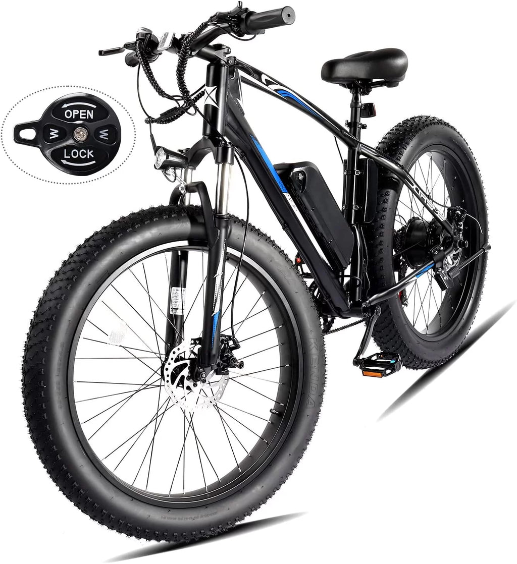 PEXMOR Electric Bike for Adult, 26" Fat Tire Adult Ebike Electric Bicycle 500W 48V 13AH Removable Battery, 20MPH Electric Mountain Bike Snow Beach E-Bike Suspension Fork Shimano 7 Speed