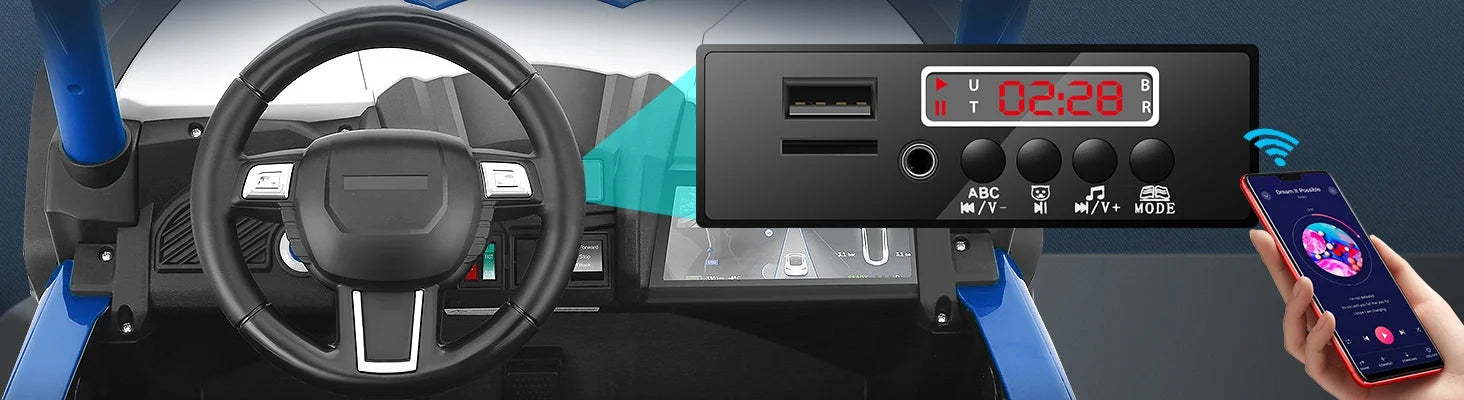 Funcid 4WD 24V Ride on Toys 2 XL Seater Kids Ride on Cars w/ Remote Control, 4*200W Motor, Electric Off-Road UTV 7AH Battery Powered 4-Wheeler Vehicle w/ Bluetooth, Music, 3-Speed, LED Light, Blue