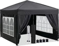 Suteck 10x10 FT Pop Up Canopy Tent with Sidewalls,Outdoor Waterproof Canopy Tents for Backyard Parties,Outside Instant Commercial Enclosed Gazebo Tent with 4 Weight Bags,Black