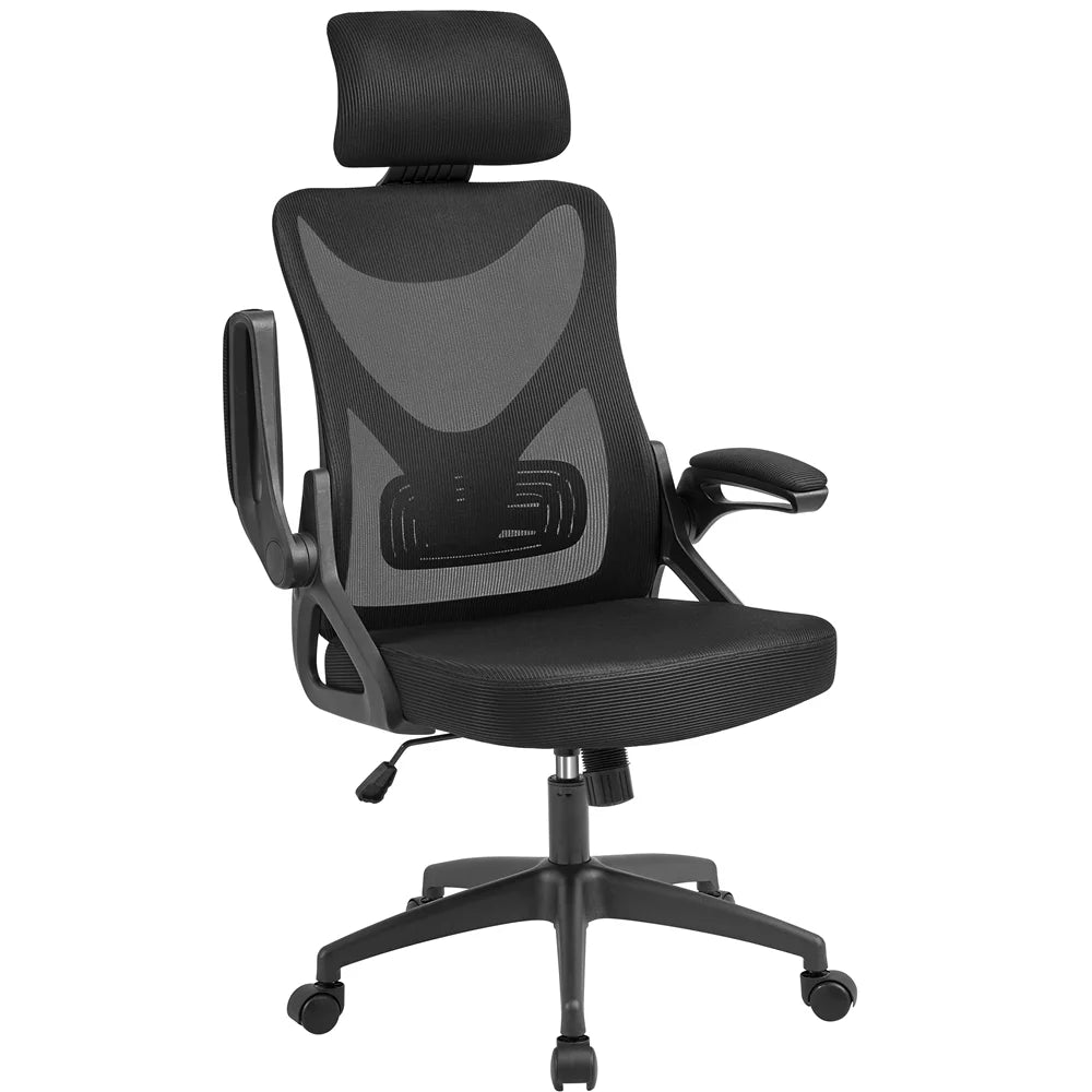Topeakmart High Back Ergonomic Mesh Office Chair with 90° Flip-up Armrest, White/Black