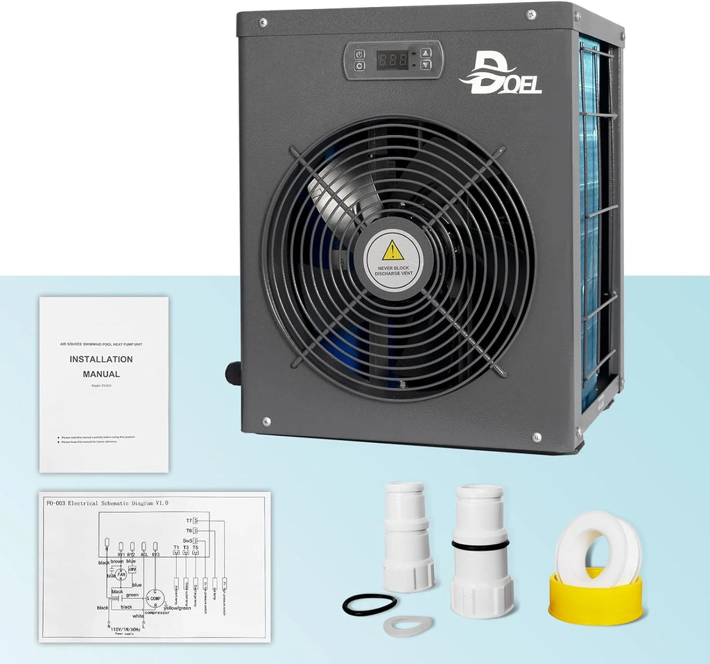 DOEL 12000 BTU Mini Swimming Pool Heat Pump for Above-Ground Pools, 3.45 kW Electric Pool Heater with Titanium Heat Exchanger, 110V 60Hz