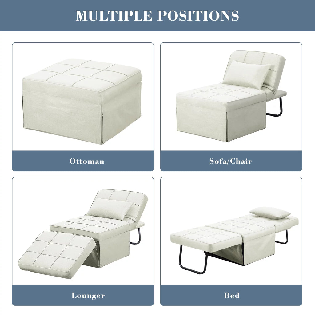 Ainfox Ottoman Chair Lounger Bed .4 in 1 Breathable Linen Convertible Single Sofa Couch, 73.23''L x 33.86''W(Dark Grey)(Beige)