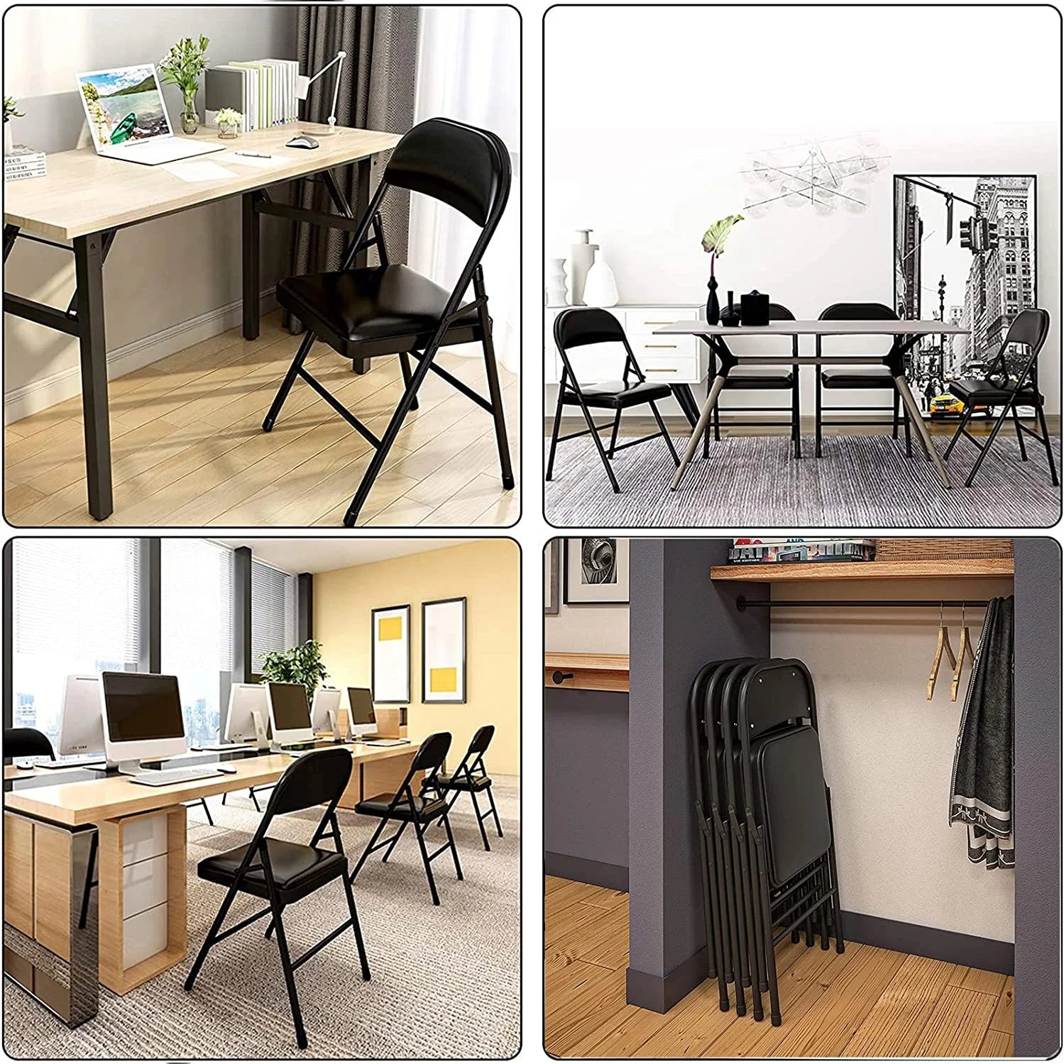 Vebreda Upholstered Padded Folding Chair (4 Pack), Black