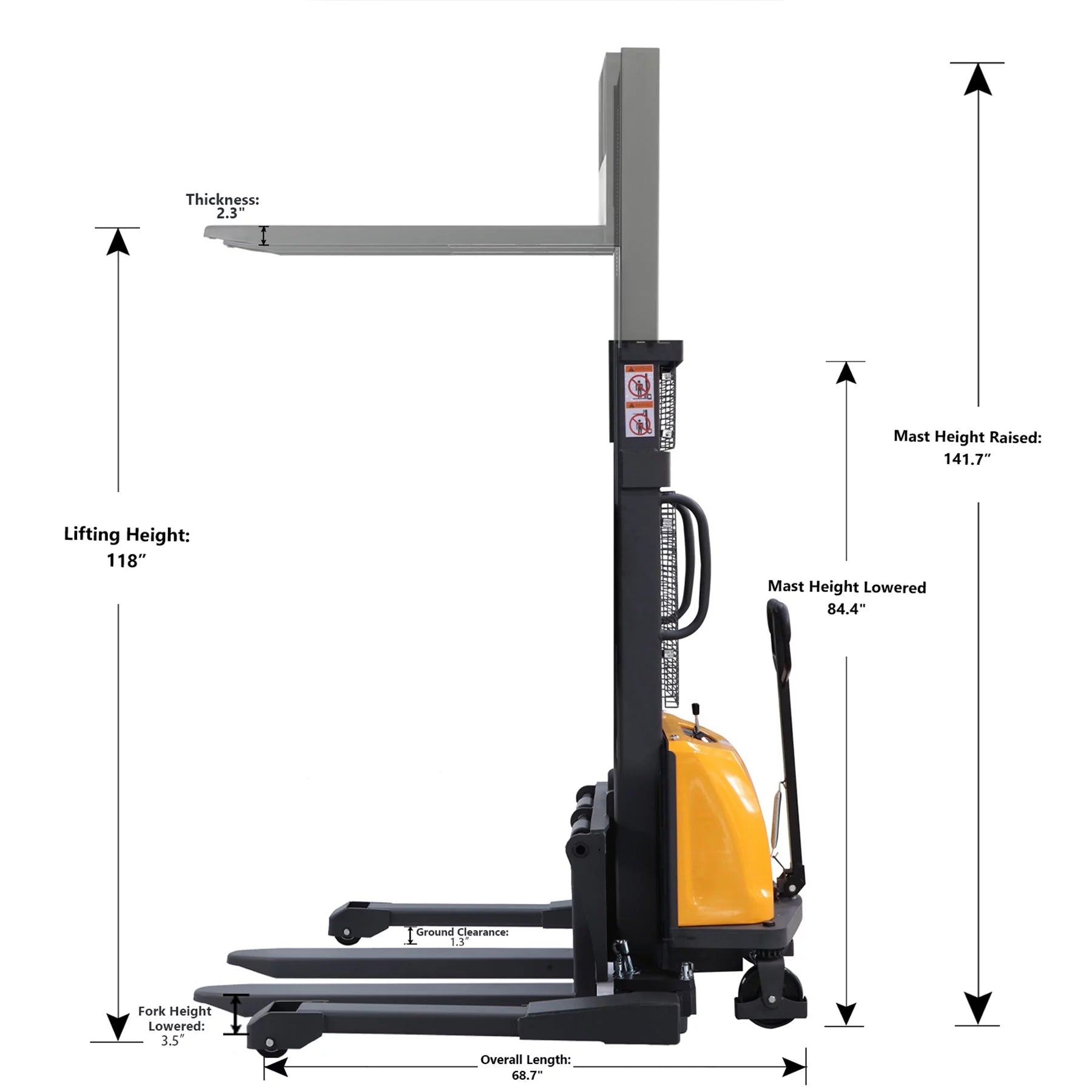 APOLLOLIFT 3300lb Semi Electric Pallet Stacker Battery Powered Straddle Stacker W/ Adjustable Fork 118" Lifting