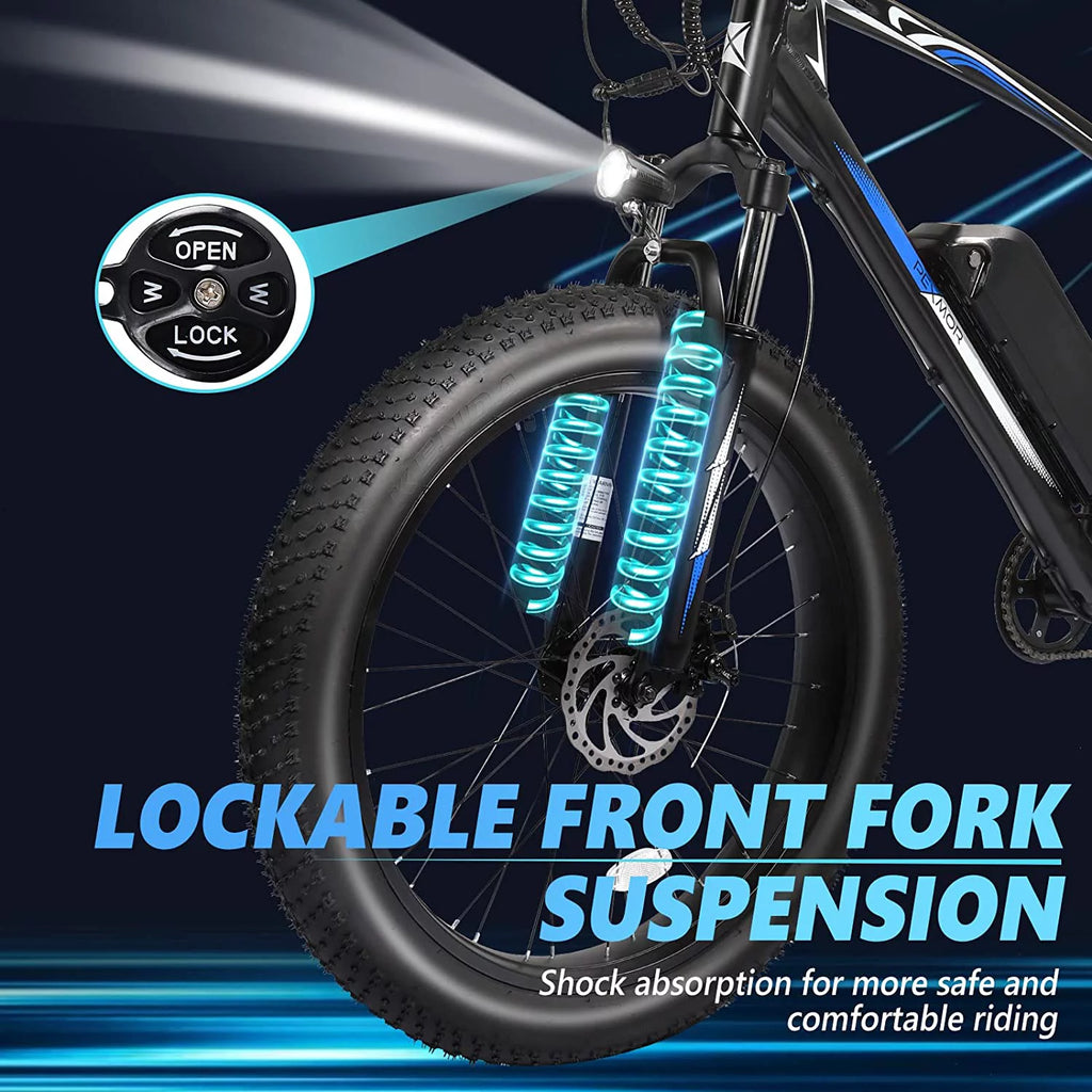 PEXMOR Electric Bike for Adult, 26" Fat Tire Adult Ebike Electric Bicycle 500W 48V 13AH Removable Battery, 20MPH Electric Mountain Bike Snow Beach E-Bike Suspension Fork Shimano 7 Speed