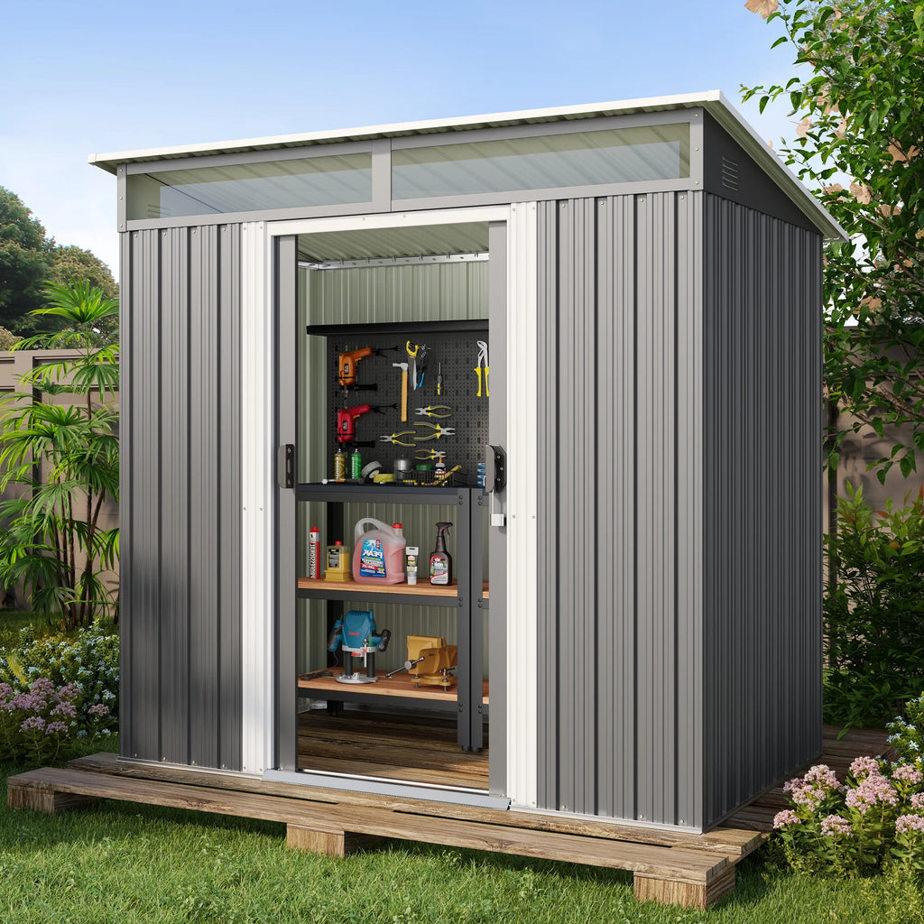 Lofka 6ft x 4ft Metal Garden Shed for Outdoor Storage, Gray