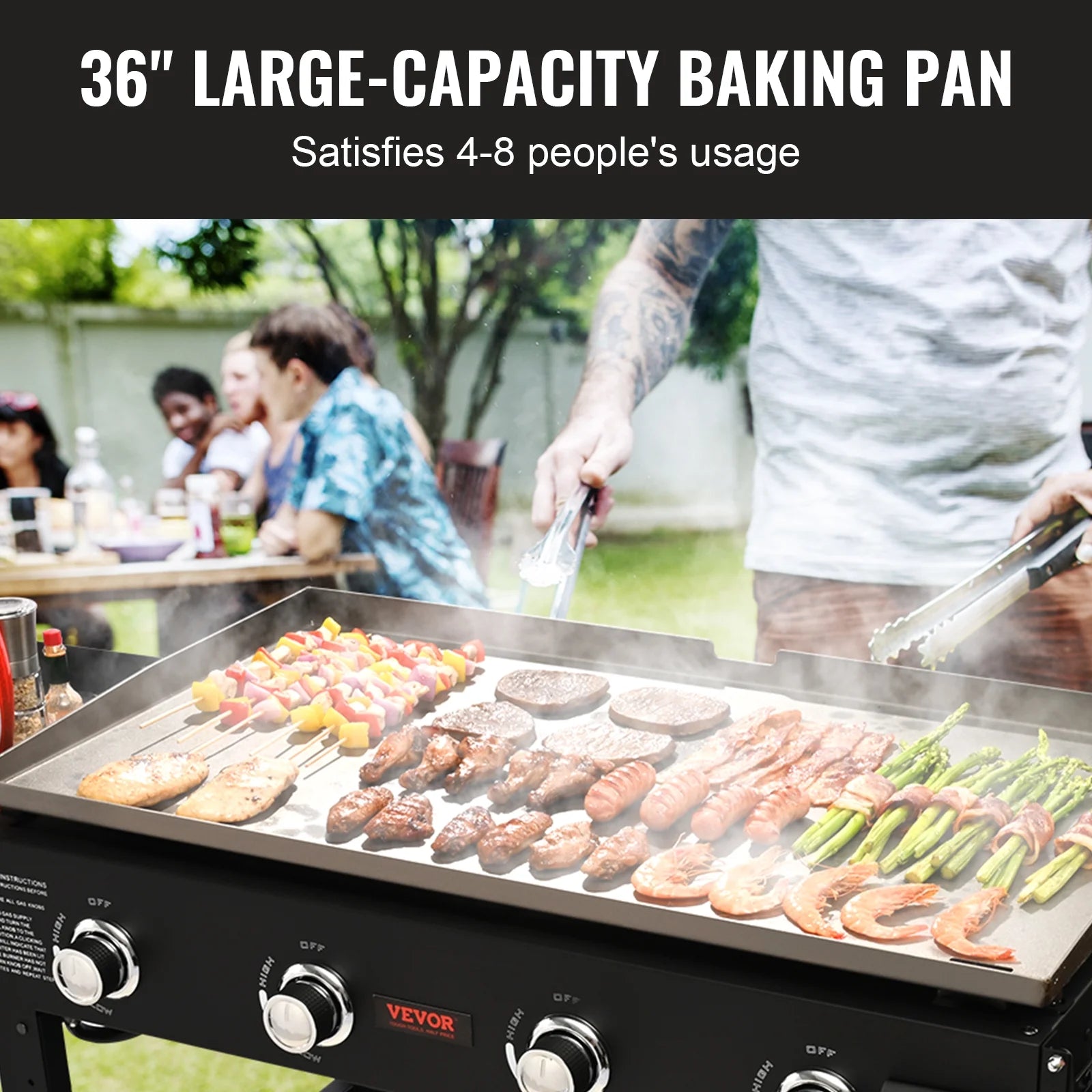BENTISM 4-Burner 36 Griddle Cooking Station Countertop Commercial Gas Griddle Flat Top Grill Hot Plate Restaurant Cart