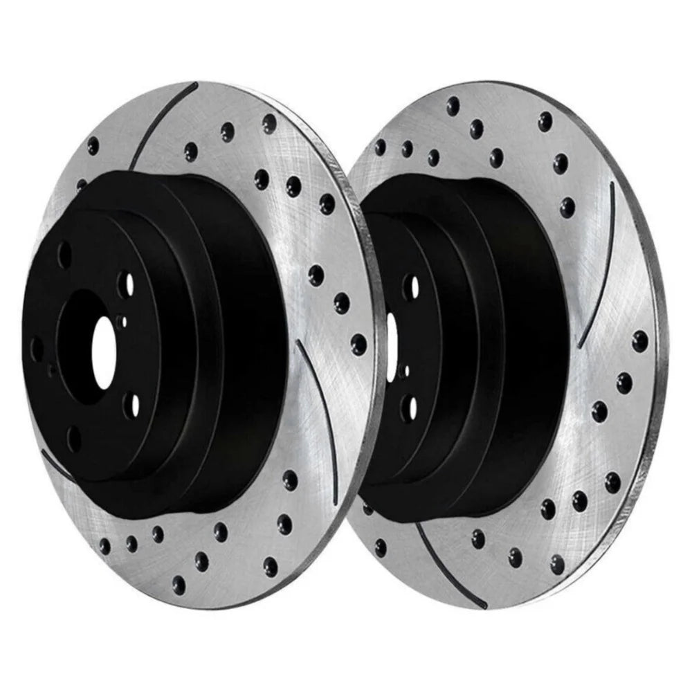 Rear Drilled Slotted Brake Rotors Black Pair 2 For Saab Subaru 2.5L