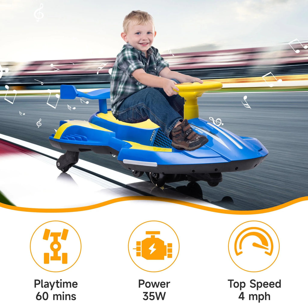 COCLUB Ride on Drift Car, Electric Ride On Toy with Cool Lights, MP3, USB, 12V Electric Drifting Go Kart, 360 Degrees Rotating, Kids' Electric Vehicles for Ages 3+, Blue