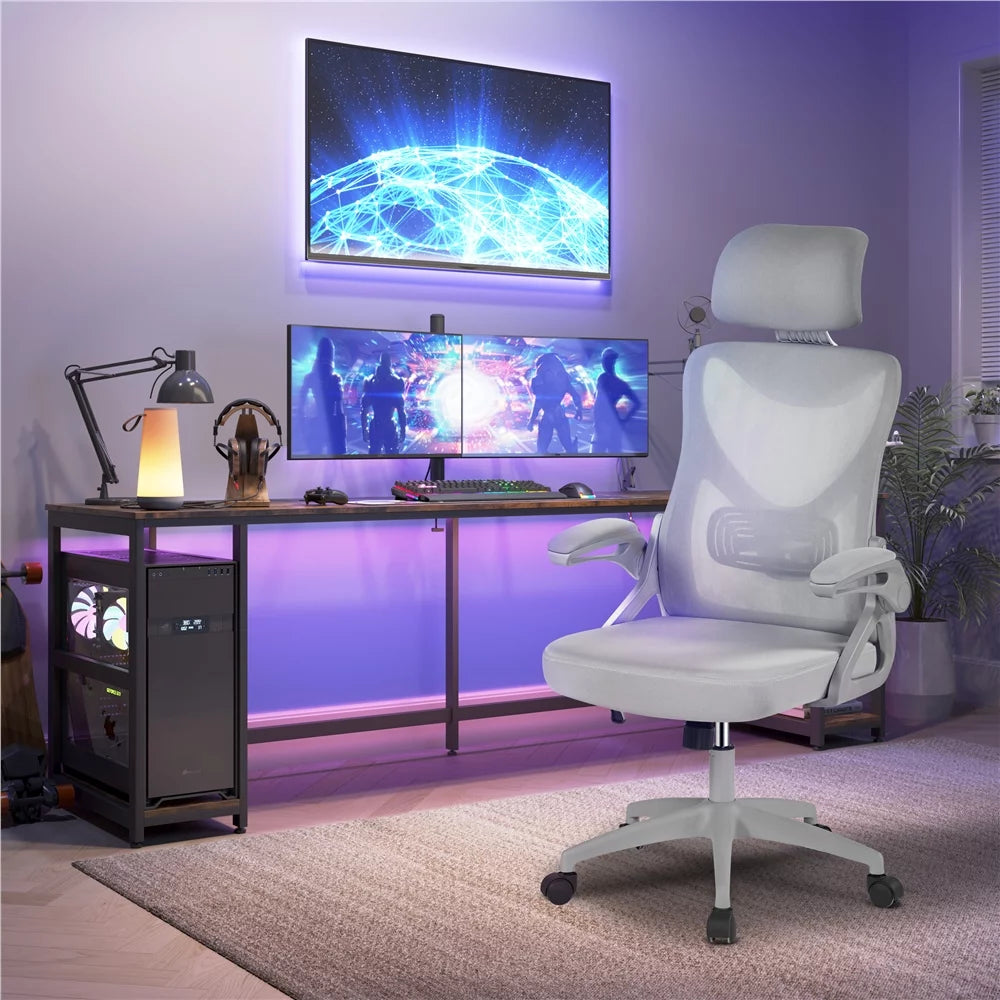Topeakmart High Back Ergonomic Mesh Office Chair with 90° Flip-up Armrest, White/Black