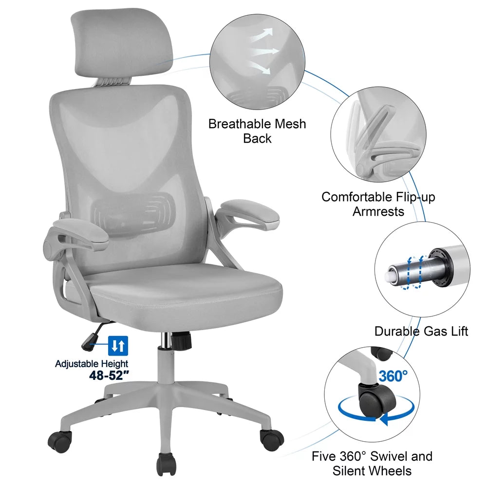 Topeakmart High Back Ergonomic Mesh Office Chair with 90° Flip-up Armrest, White/Black