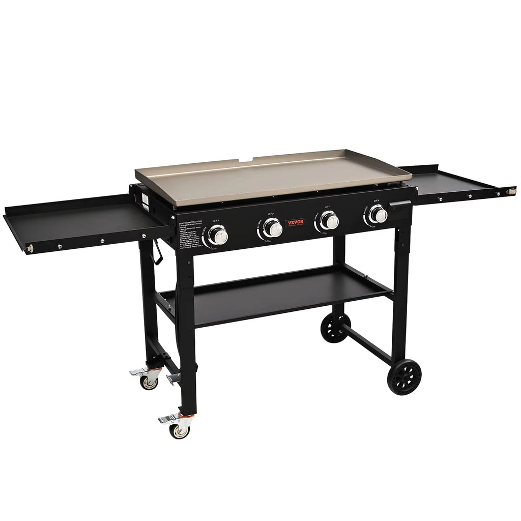 BENTISM 4-Burner 36 Griddle Cooking Station Countertop Commercial Gas Griddle Flat Top Grill Hot Plate Restaurant Cart