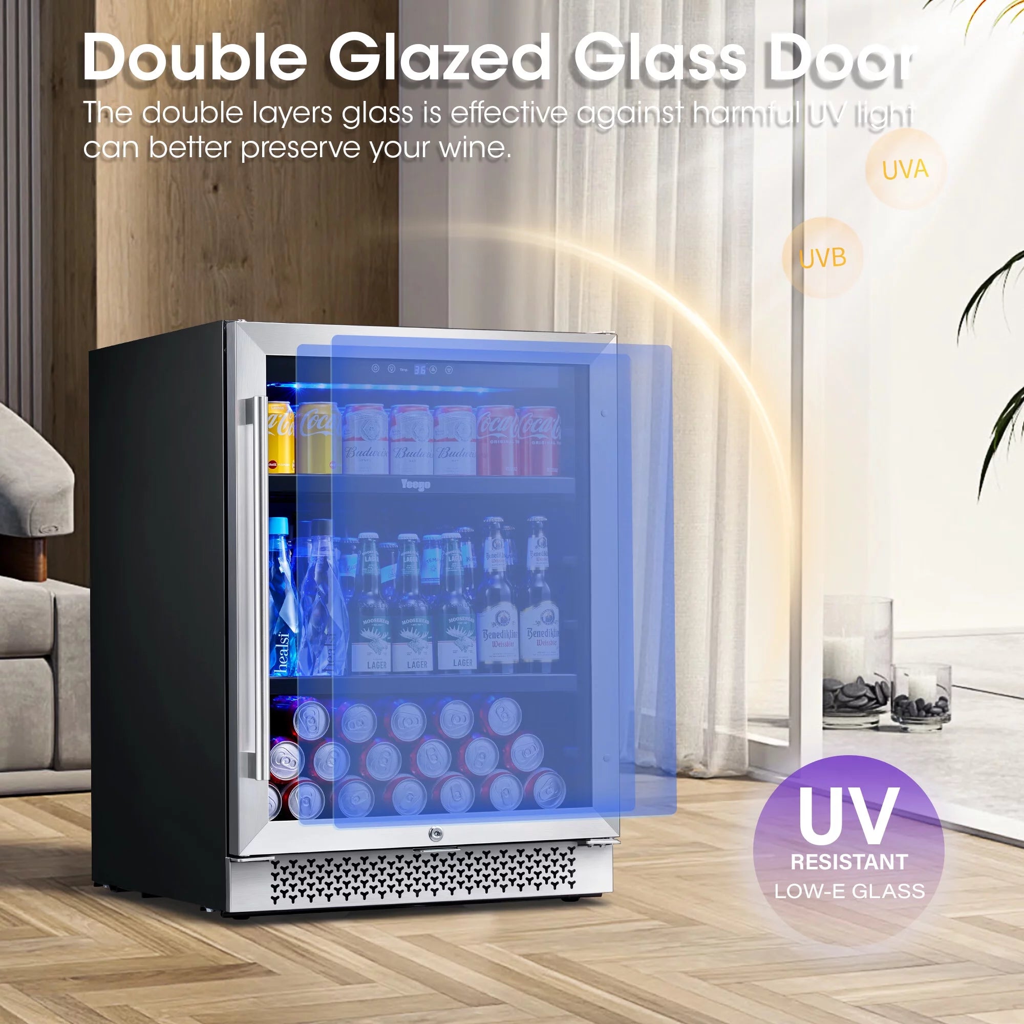 Yeego 24" Beverage Refrigerator, 180 Can Beverage Fridge with Advanced Cooling System Reversible Door Beverage Cooler Built-in or Freestanding for Beer Soda Wine Water
