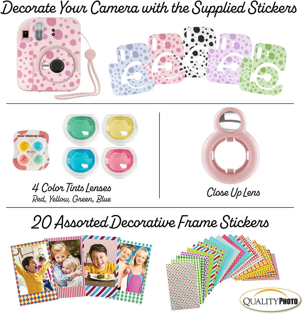 Fujifilm Instax Mini 12 Instant Camera with Case, 20 Fuji Films, Decoration Stickers, Frames, Photo Album and More Accessory kit (Blossom Pink)