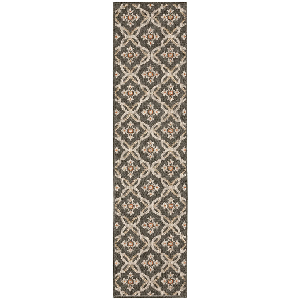 Style Haven  Laguna Floral Trellis Grey/ Orange Indoor-Outdoor Area Rug 9'10" x 12'10" 9' x 12' Bedroom, Patio