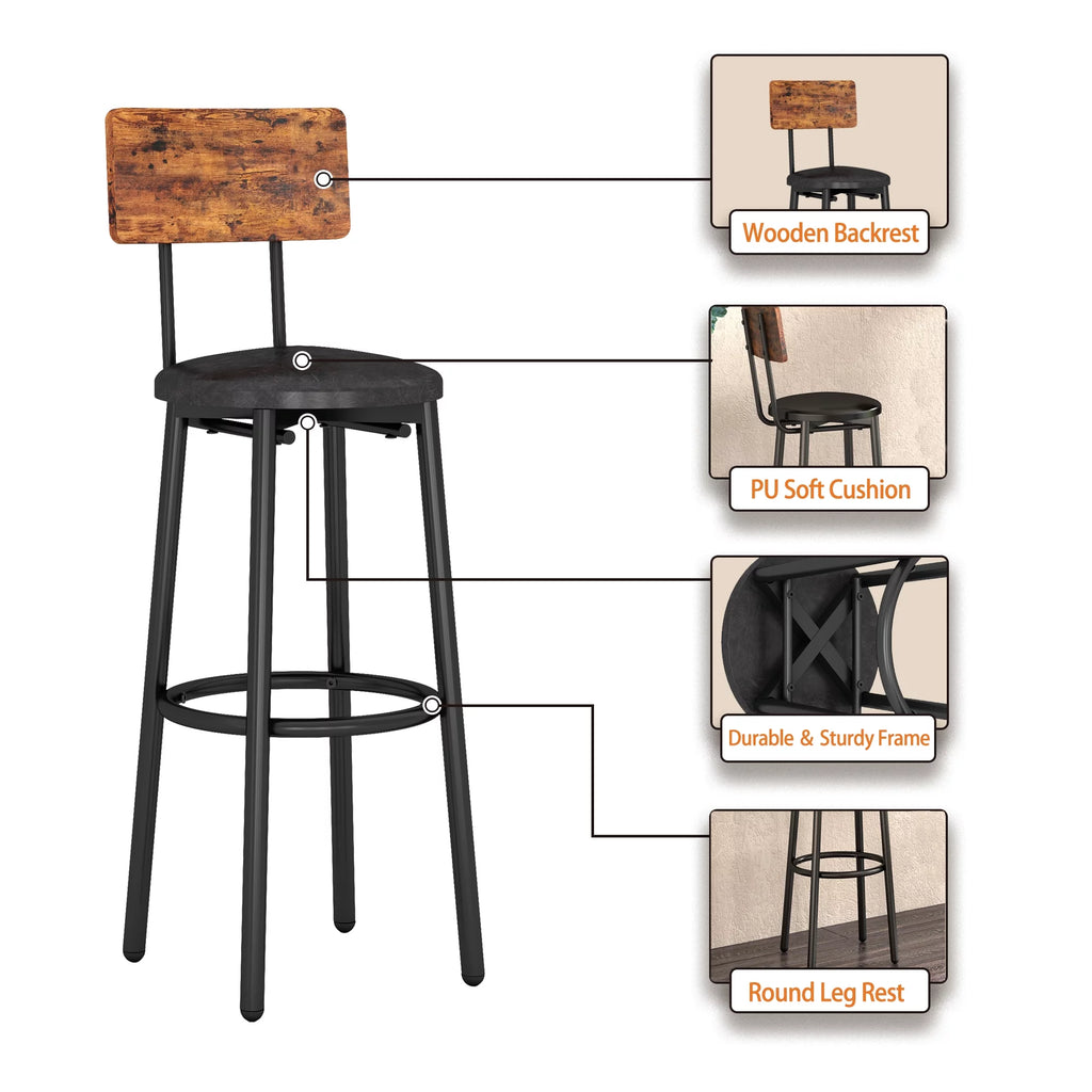 5 Piece Bar Table Set, Modern Counter Height Dining Set, Home Dining Table and Chairs Set for 4, Kitchen Breakfast Table Set with 4 Cushioned Stools, Bistro Pub Table Set, Rustic Brown