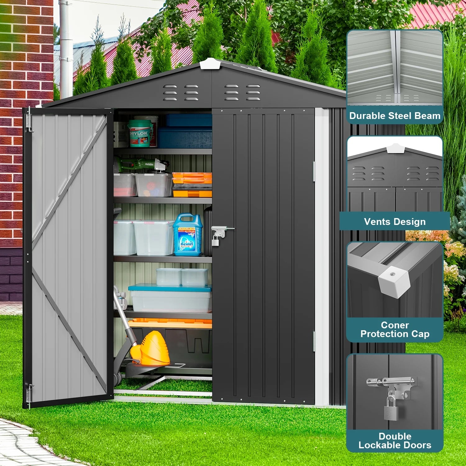 Lofka 6ft x 4ft Metal Garden Shed for Outdoor Storage, Gray