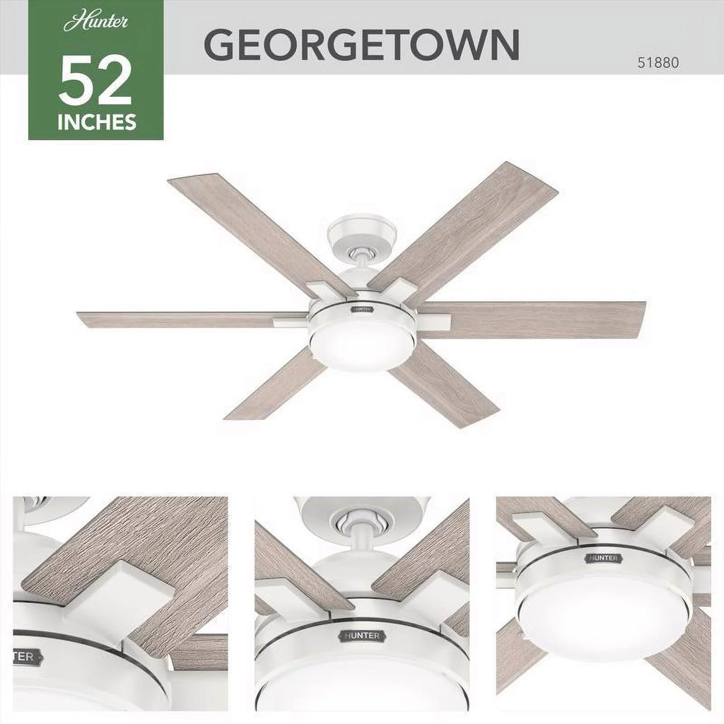Hunter Georgetown 52 Led Georgetown 52" 6 Blade Indoor Led Ceiling Fan - White