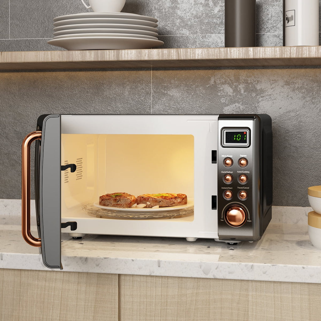 Costway 0.7Cu.ft Retro Countertop Microwave Oven 700W LED Display Glass Turntable Green