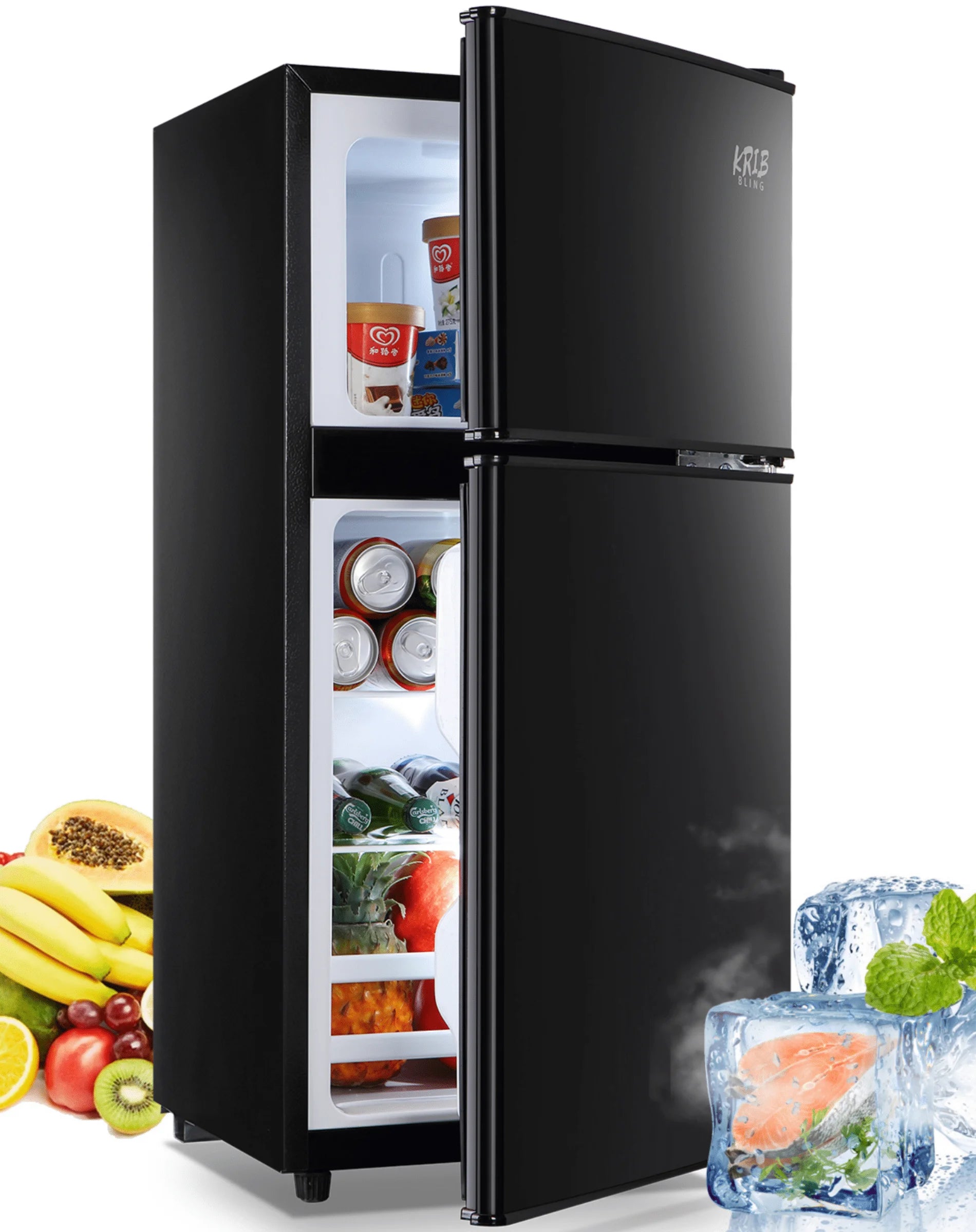 KRIB BLING 3.5 Cu.ft Compact Refrigerator Mini Fridge with Freezer, 2 Door Small Refrigerator for Office, Silver