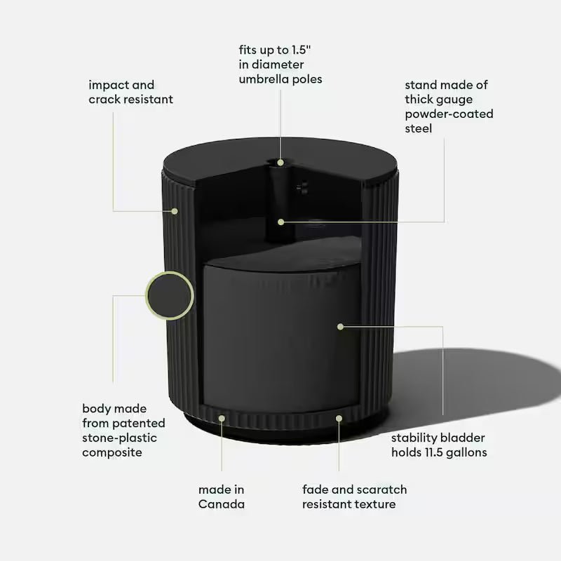 Round Black Plastic 21'' Height Outdoor Umbrella Side table