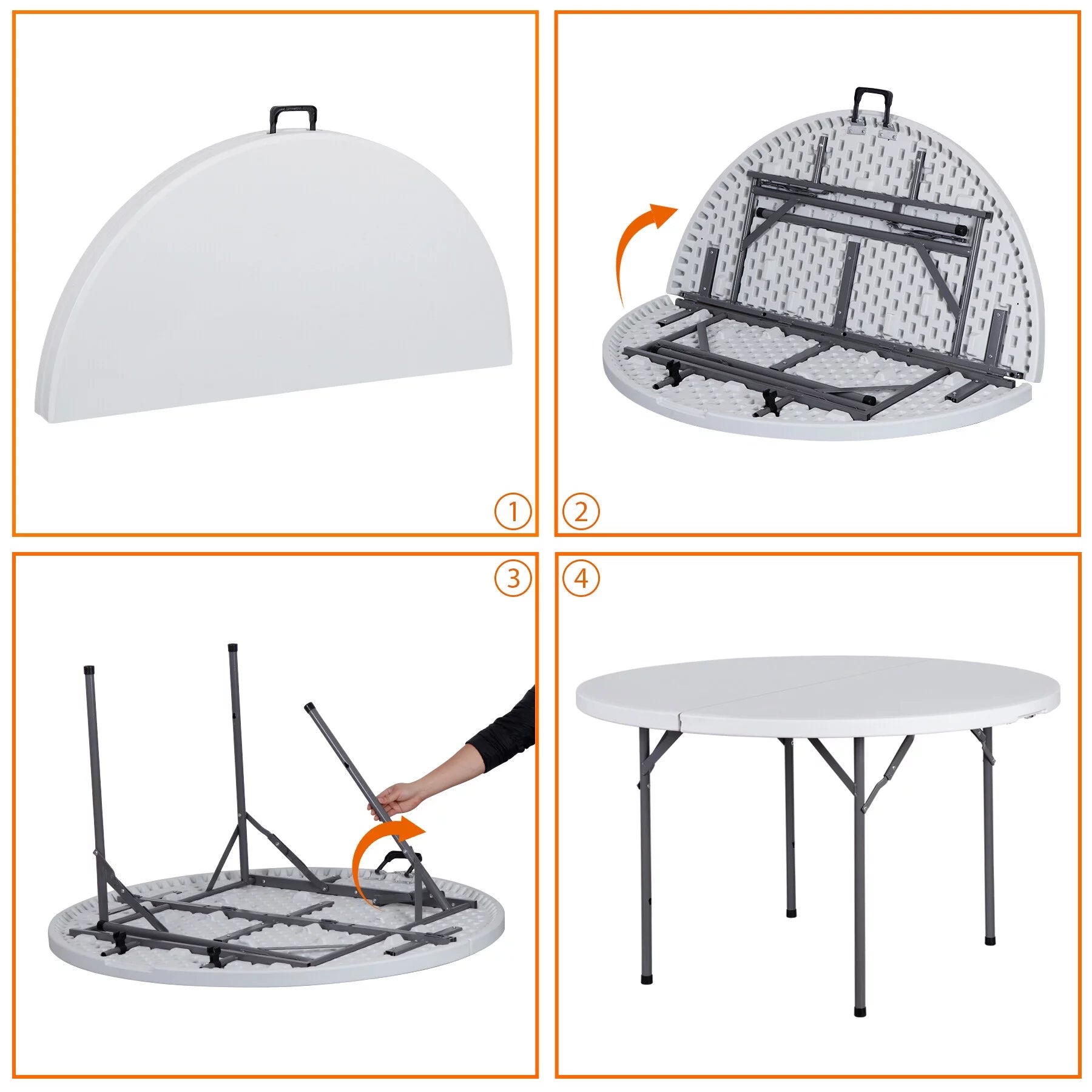 HomGarden 48" Round Bi-Folding Picnic Table 4FT Portable Plastic Dining Card Table Indoor & Outdoor White