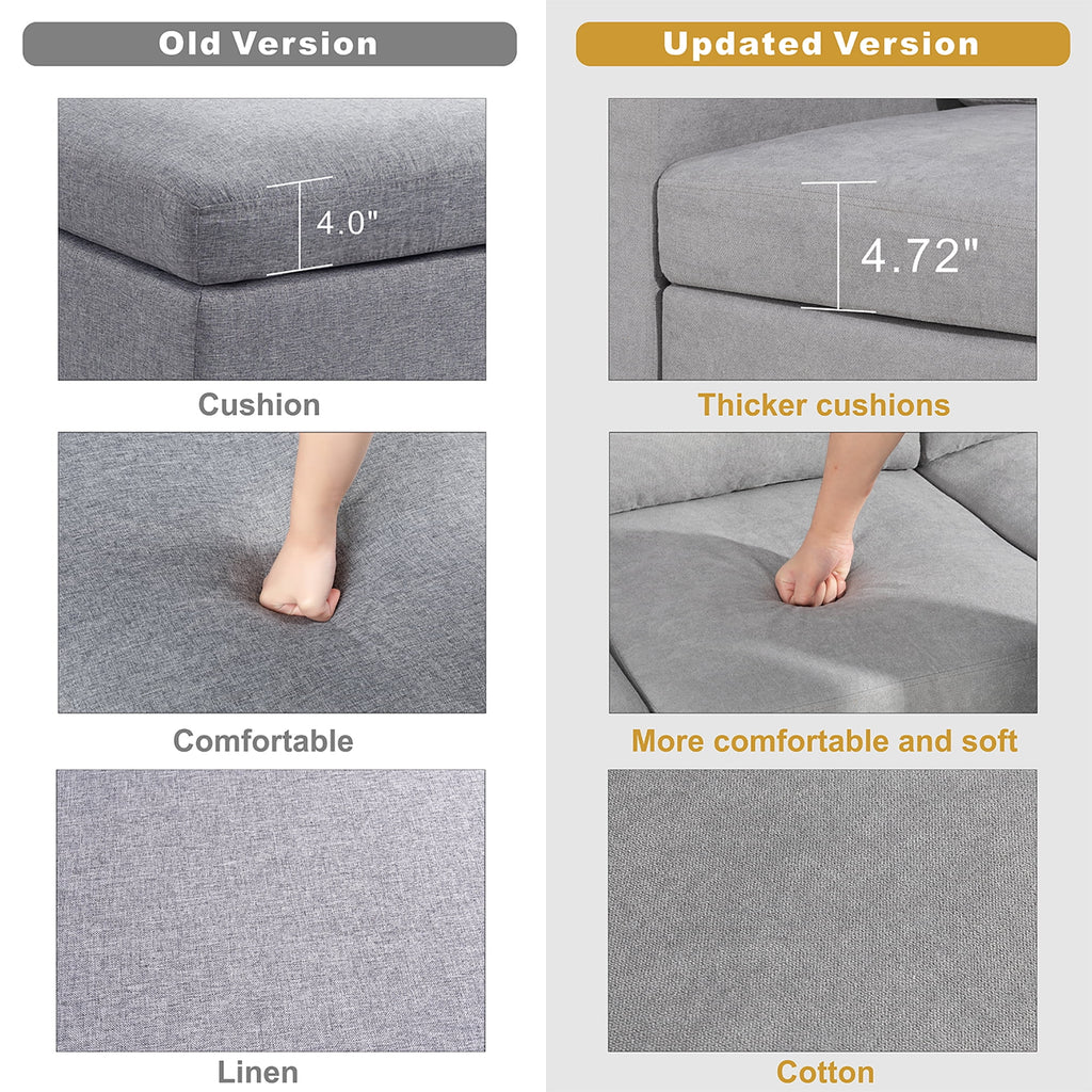 Walsunny Linen Fabric Convertible L-Shaped Sectional Sofa(Dark Gray)