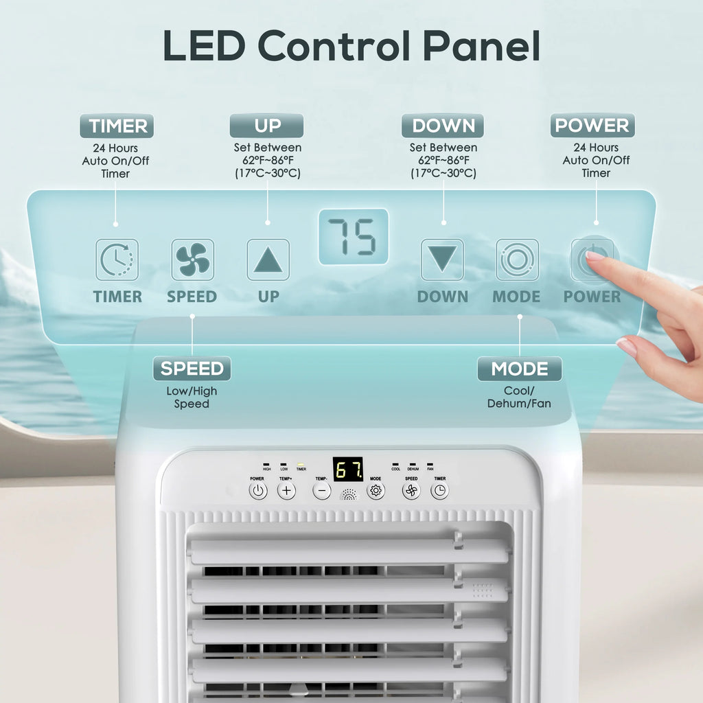 Auseo 5000BTU (8000 BTU ASHRAE) Portable Air Conditioner, 250 sq.ft  3 in 1 AC with 24-Hour Timer, Suitable for Families