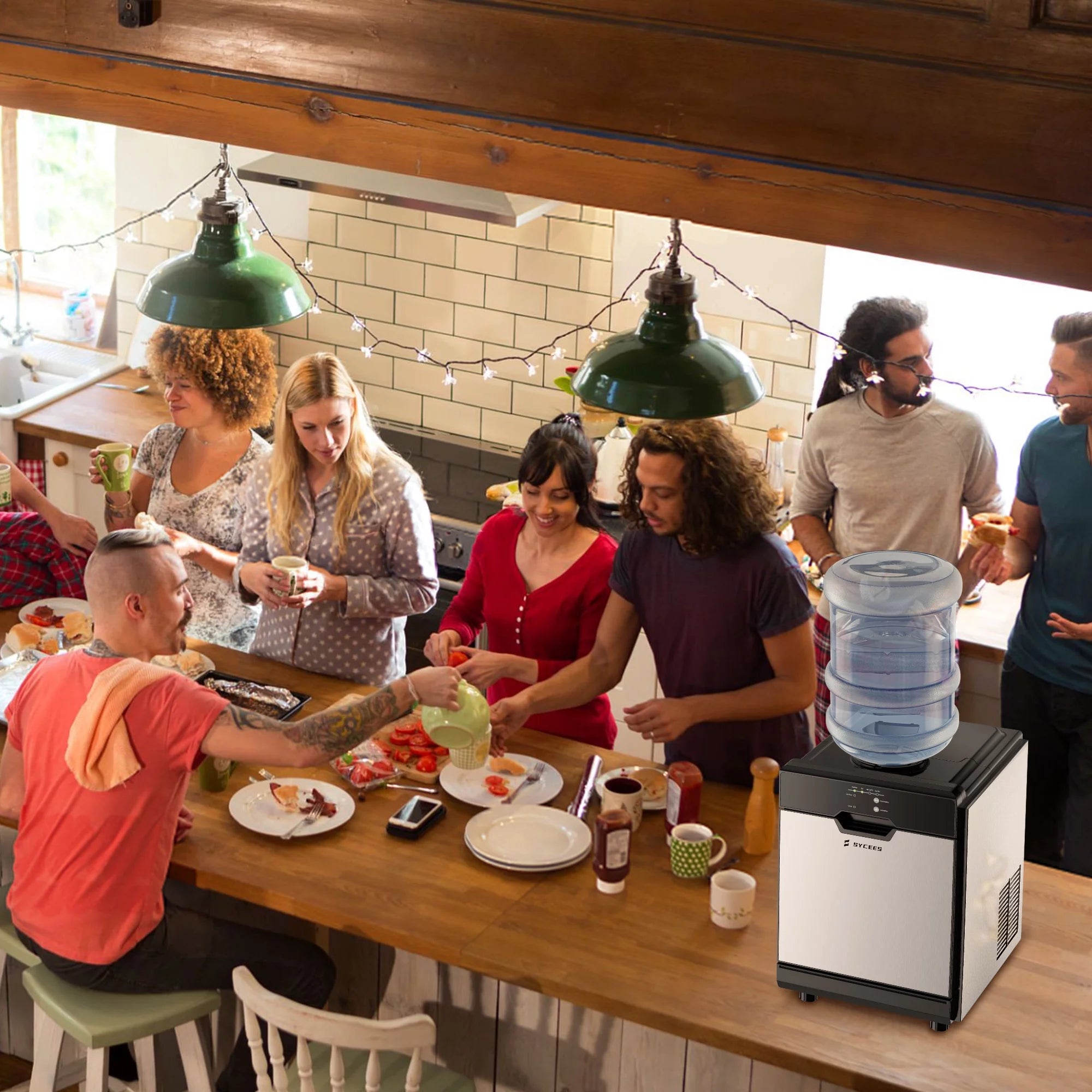 SYCEES Nugget Ice Maker Countertop, 55lbs/24h, 13lbs Storage, Sonic Ice Ready in 7 Mins, 2 Ways to Add Water, Self-Cleaning Pellet Ice Machine for Home, Office, Bar, Cafe, Restaurant, Commercial Use