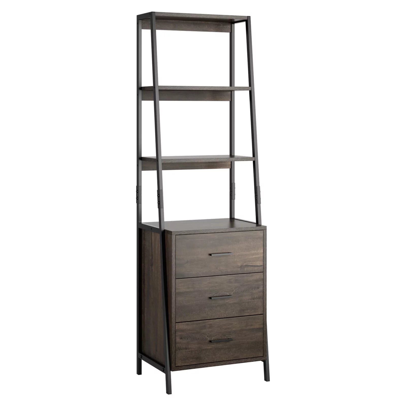 Homfa 3 Drawers Ladder Bookshelf, 3 Tier Open Storage Shelves for Office Living Room, Rustic Brown