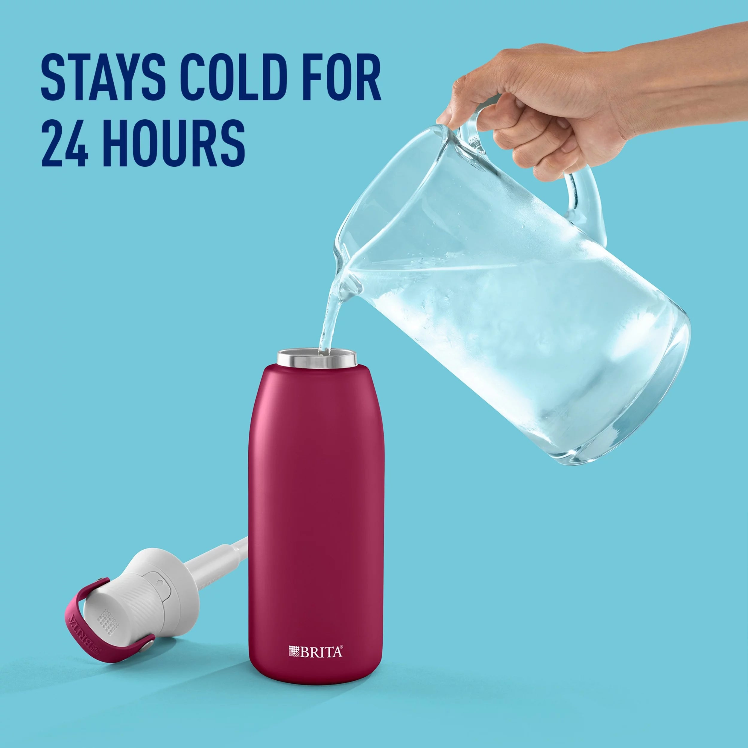 Brita 32 oz Ruby Premium Stainless Steel Leak Proof Filtered Insulated Water Bottle with Straw